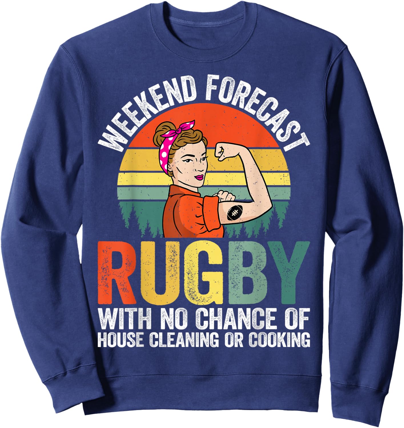 Retro Weekend Forecast Rugby - Rugby Football Gifts Sweatshirt - Sweatshirt | Navy