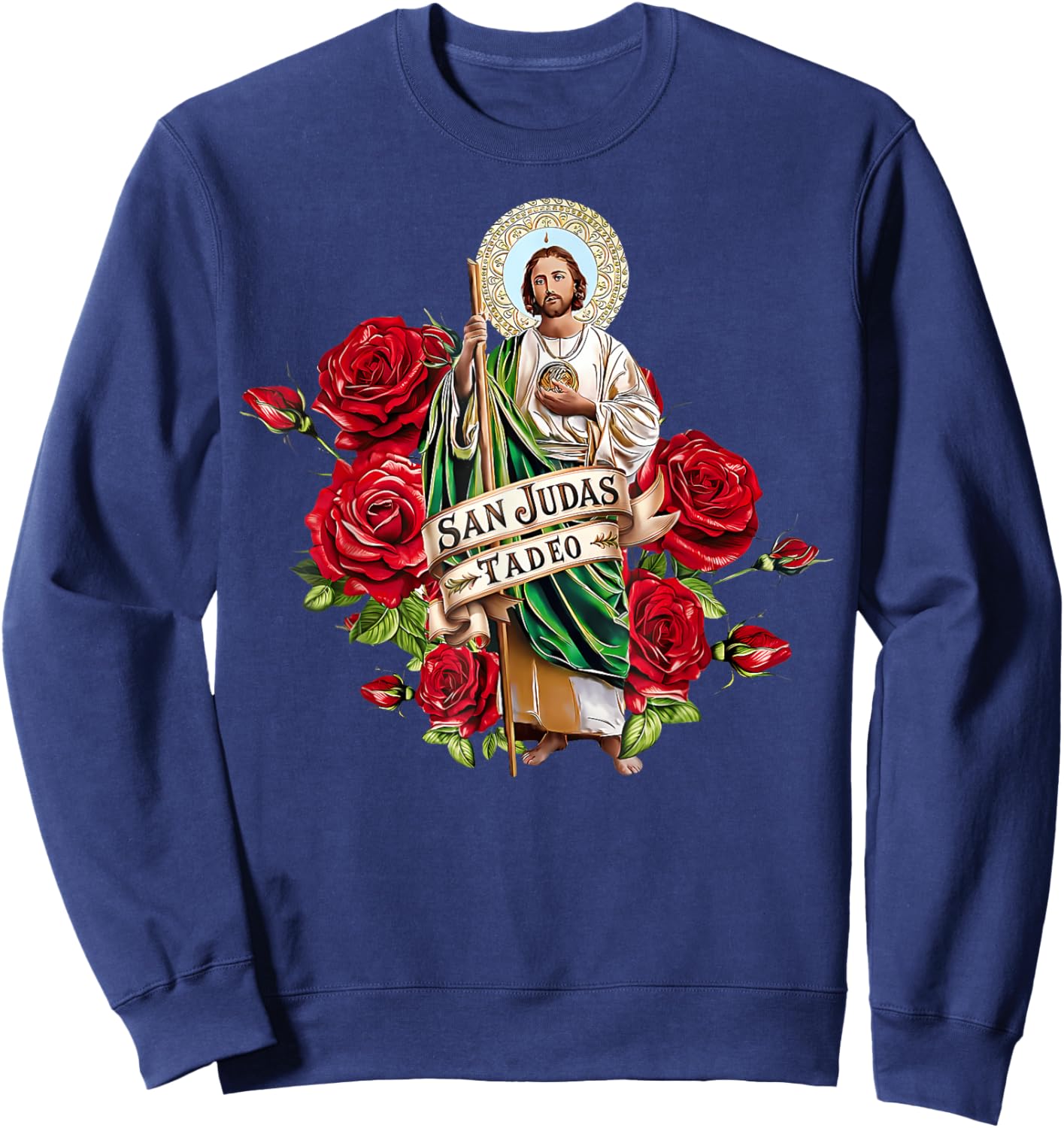 Girls Women Red Roses San Judas Tadeo Con Bandera De Mxico Sweatshirt - Sweatshirt | Navy