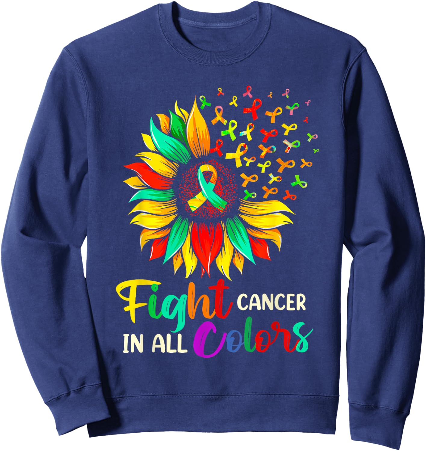 Fight Cancer In All Color Sunflower Breast Cancer Awareness Sweatshirt - Sweatshirt | Navy
