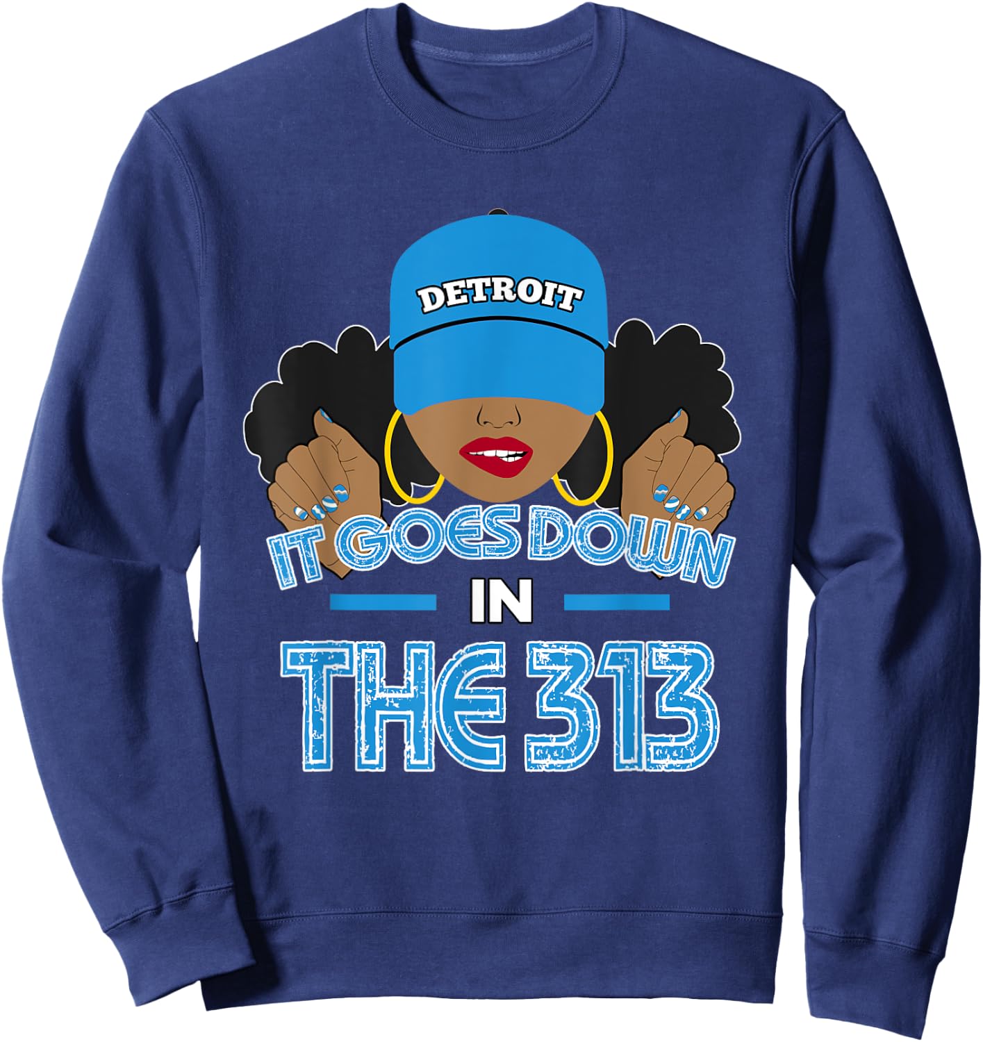 313 Detroit Hometown African American Woman Retro Sweatshirt - Sweatshirt | Navy