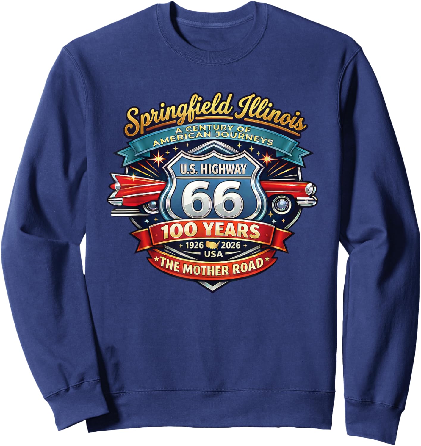 Springfield Illinois U.S. Highway 66 100th Anniversary Sweatshirt - Sweatshirt | Navy
