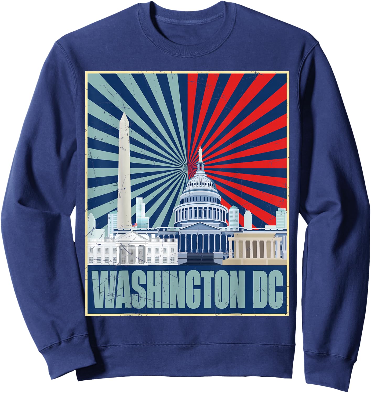 Retro Capitol Hill Washington DC American Flag 4th Of July Sweatshirt - Sweatshirt | Navy