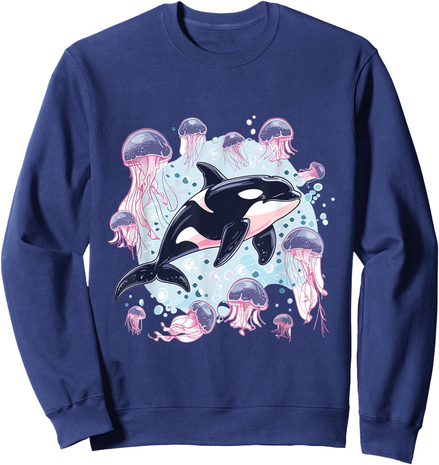 Orca Whale Jellyfish Graphic Sweatshirt - Sweatshirt | Navy