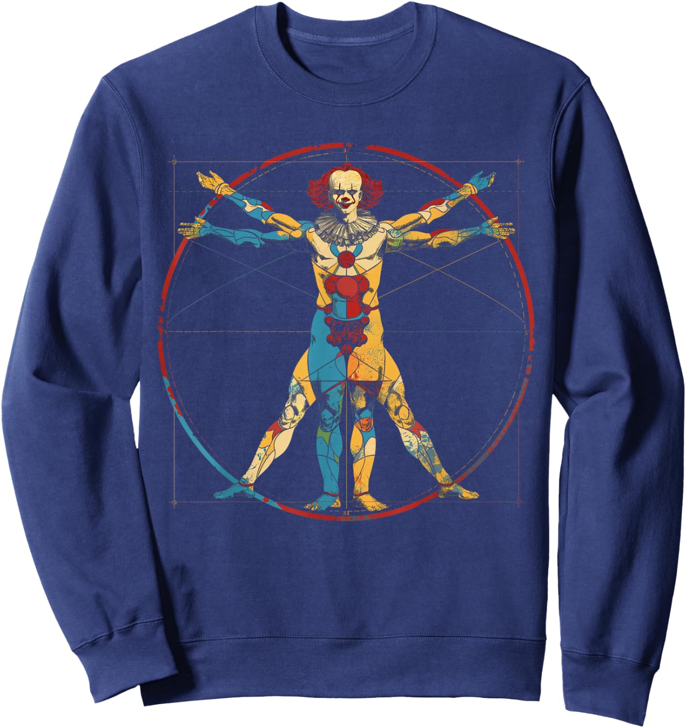 Clowncore Aesthetic Vitruvian Man Clown Creepy Goth Sweatshirt - Sweatshirt | Navy