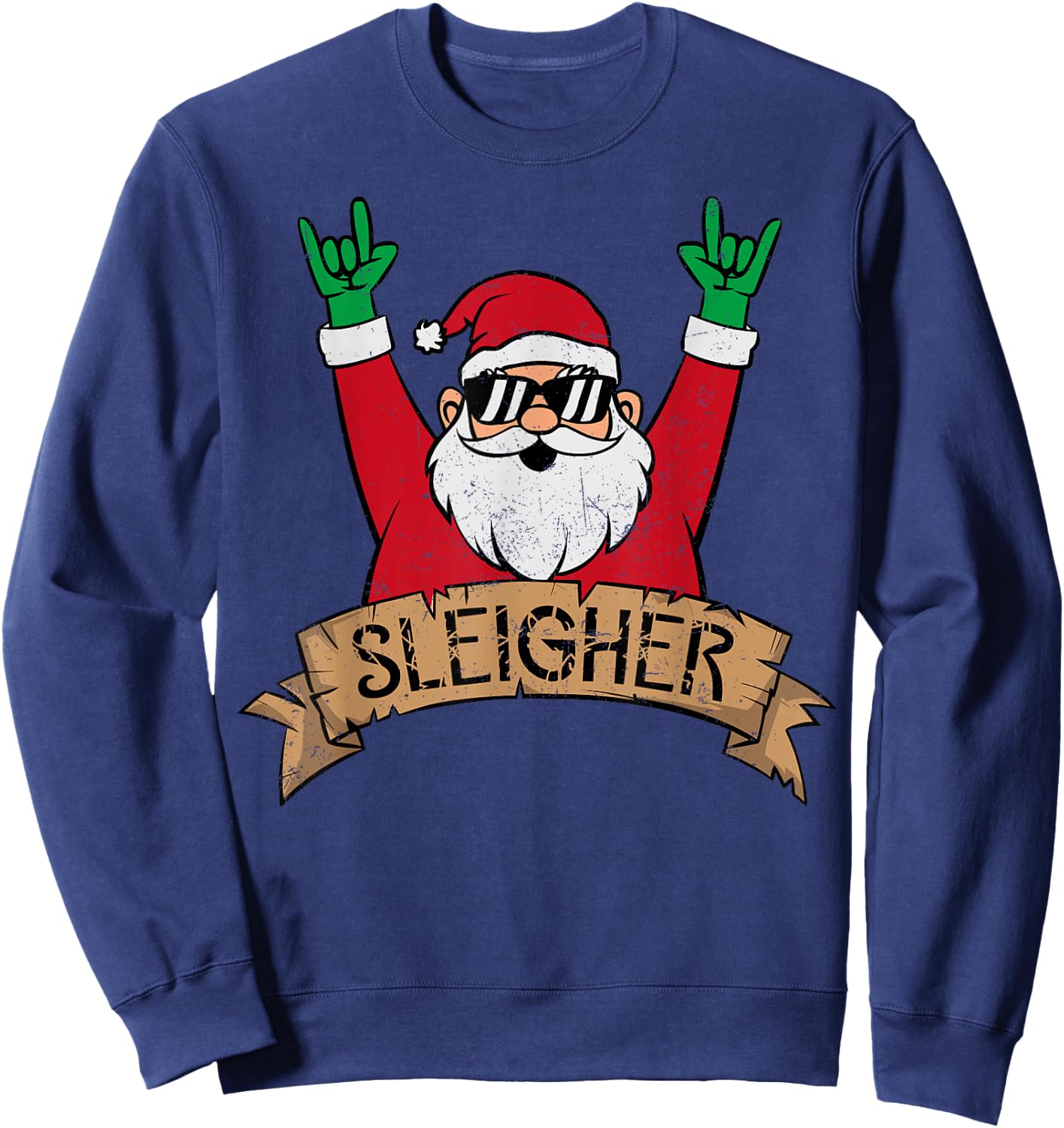 Christmas Sleigher Santa Rock On Xmas Rocker Sweatshirt - Sweatshirt | Navy