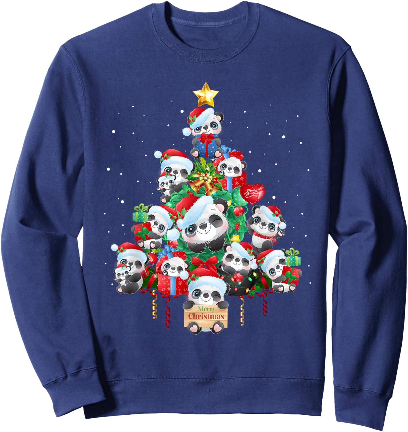 Kids Cute Panda Christmas Tree Pet Panda Lover Christmas Sweatshirt - Sweatshirt | Navy