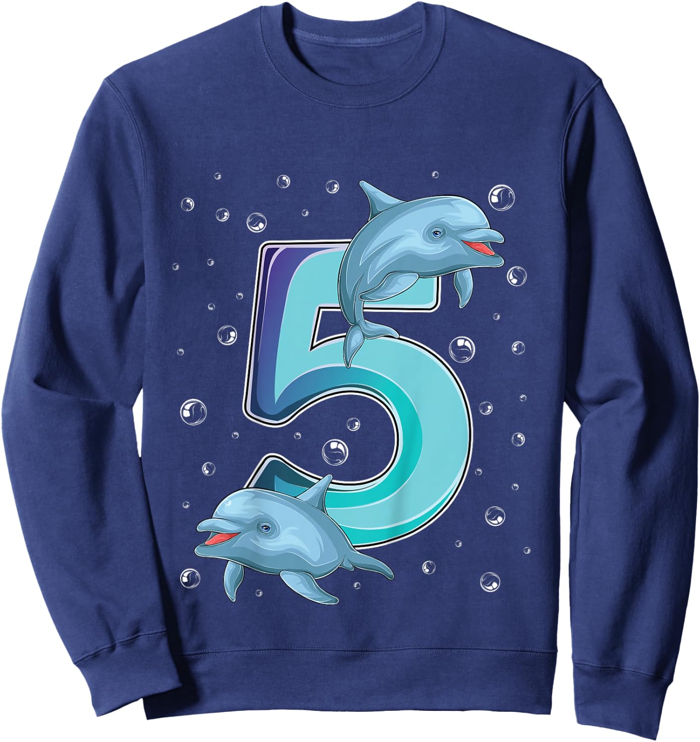 5 Year Old Dolphin 5th Birthday Girl Party Dolphin Lover Sweatshirt - Sweatshirt | Navy