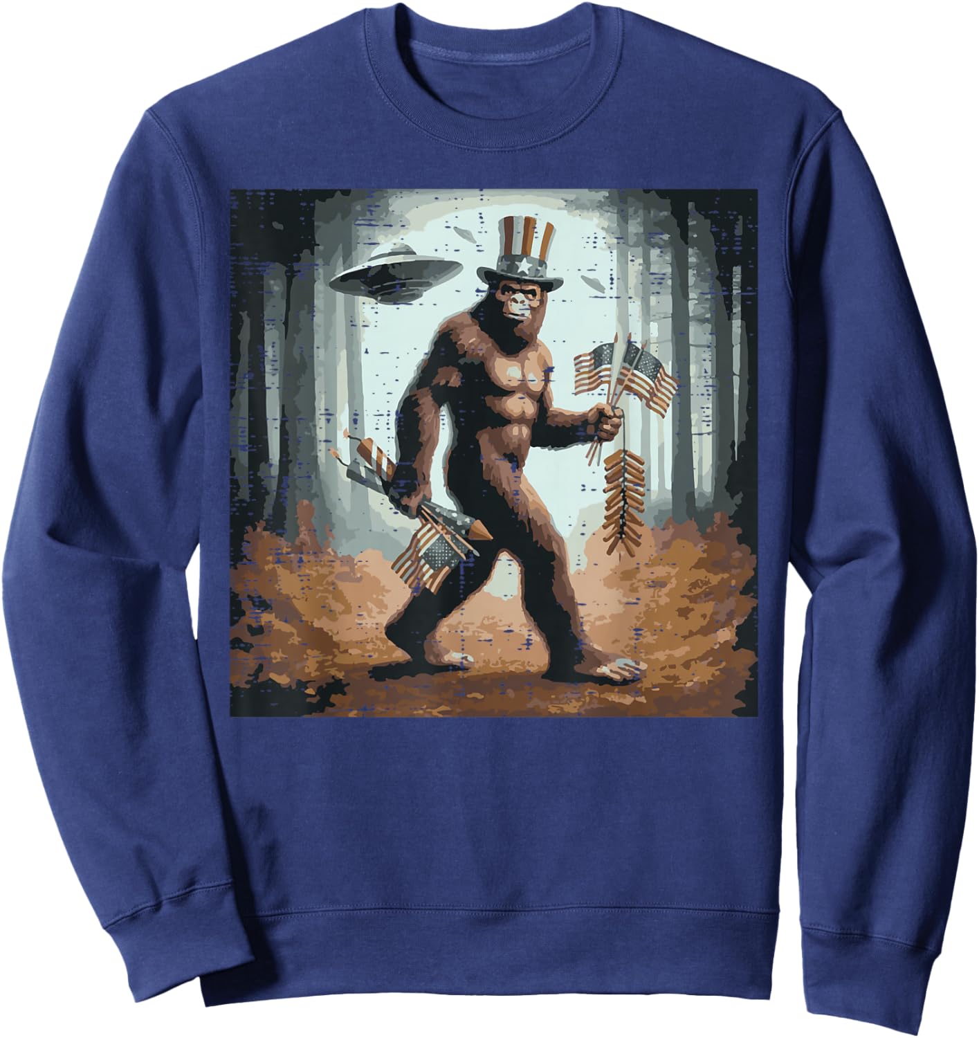 4th of July Bigfoot UFO Selfie Sasquatch Meme Men Women Kids Sweatshirt - Sweatshirt | Navy