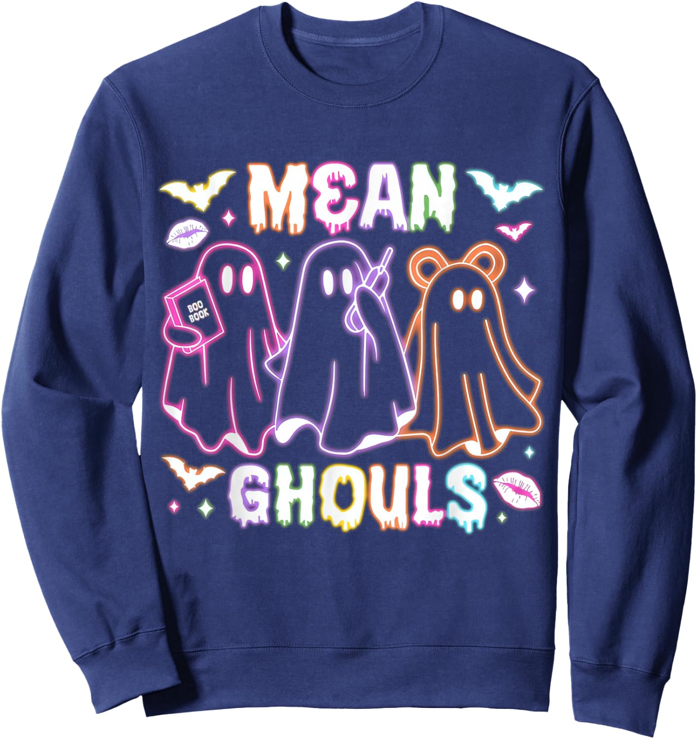 Cute Ghost Mean Ghouls Neon Halloween Spooky Season Costume Sweatshirt - Sweatshirt | Navy