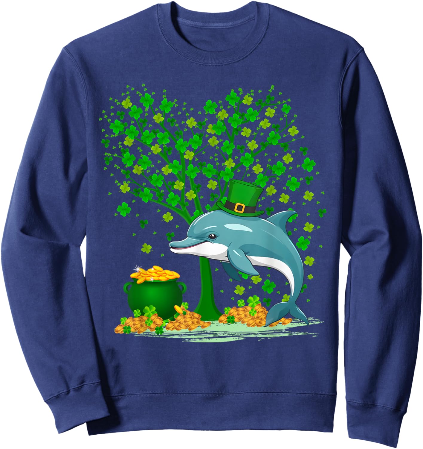 Shamrock Tree Leprechaun Hat Dolphin St Patrick's Day Sweatshirt - Sweatshirt | Navy