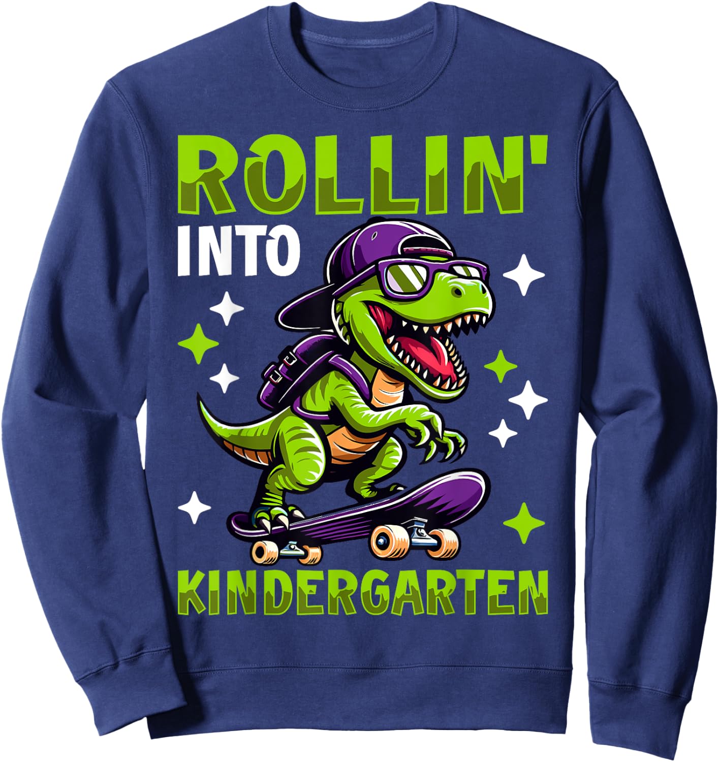Rollin Into Kindergarten Dinosaur First Day Back To School Sweatshirt - Sweatshirt | Navy