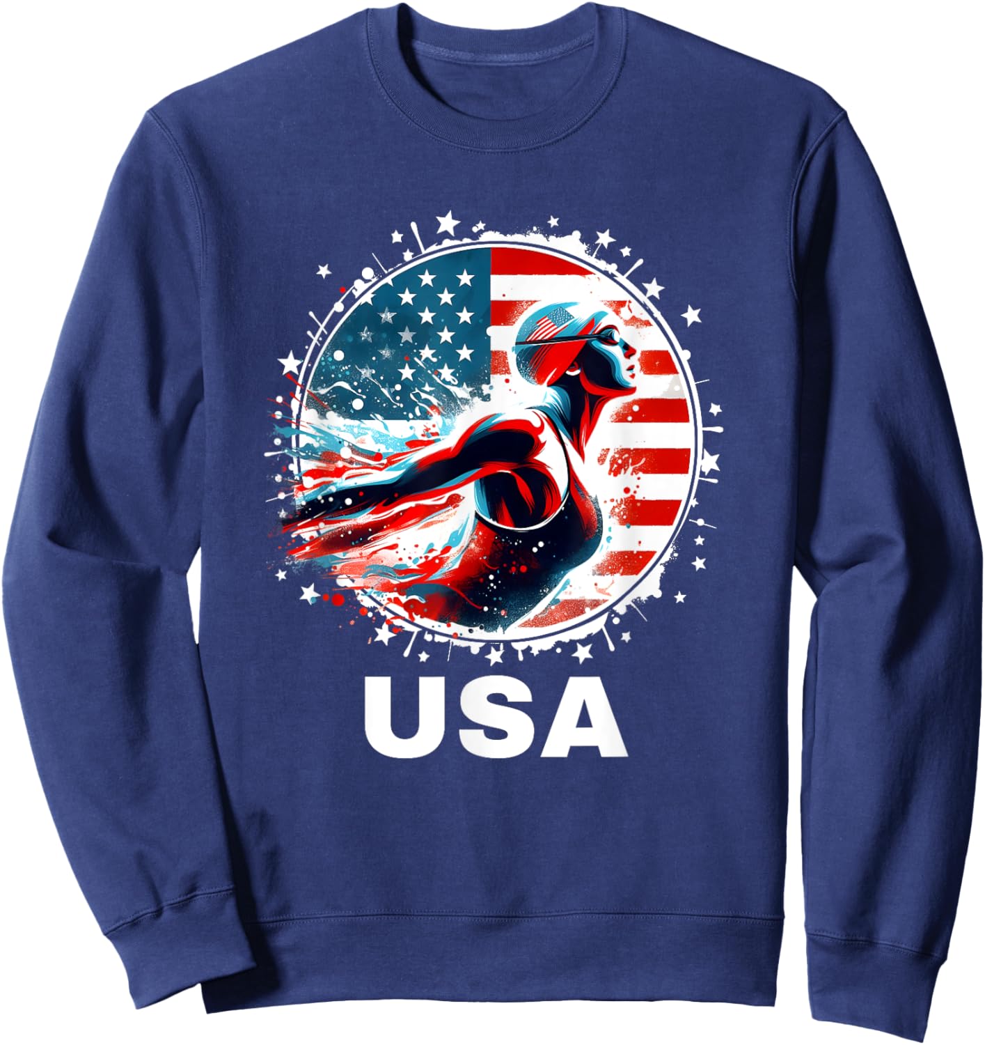 Swimming United States Women Team American Flag Swimming Sweatshirt - Sweatshirt | Navy