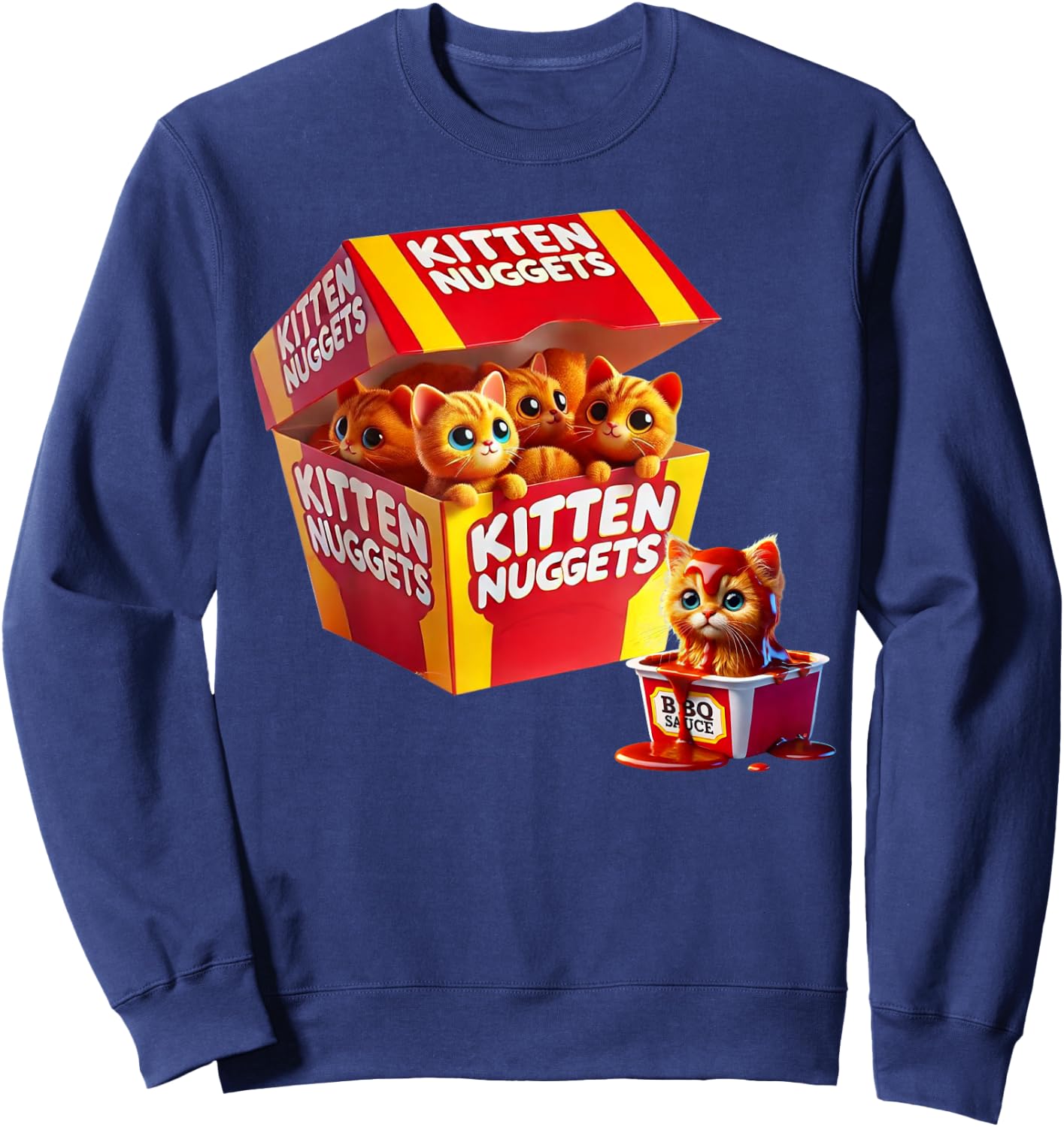 Funny Cat Owner Cute Gifts Kitten Nuggets Cat Lover Gift Food Pun Chicken Nuggets Sweatshirt - Sweatshirt | Navy
