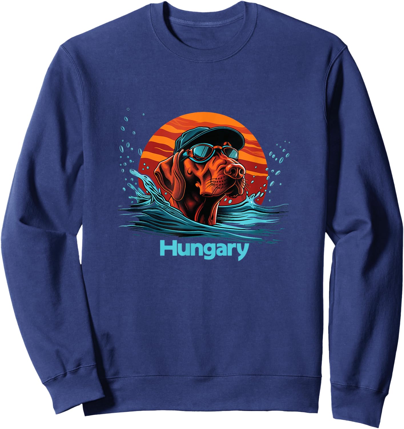 Cool Swimming Vizsla Dog - Hungary Souvenir Men Women Girls Kids Sweatshirt - Sweatshirt | Navy