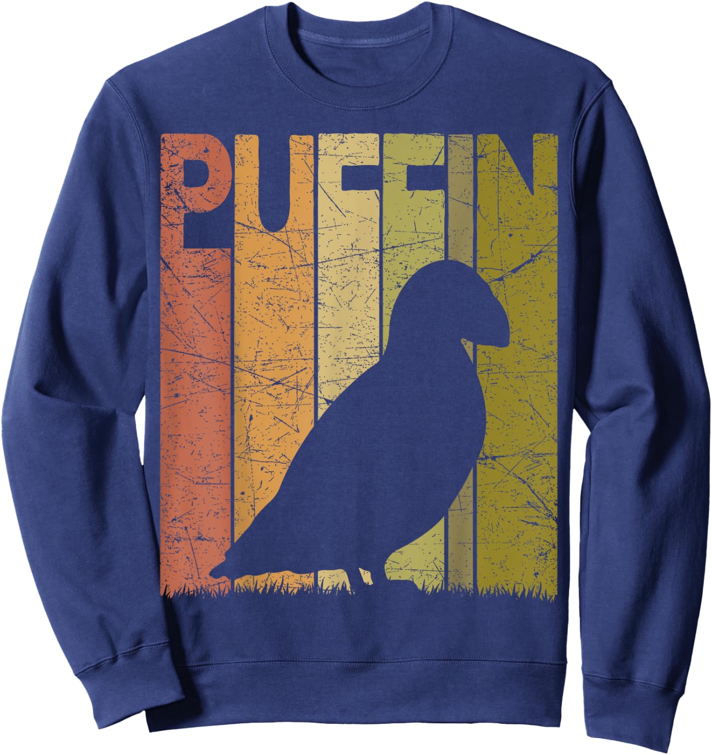 Puffin Vintage Birdwatching Puffin Retro Ornithology Birding Sweatshirt - Sweatshirt | Navy