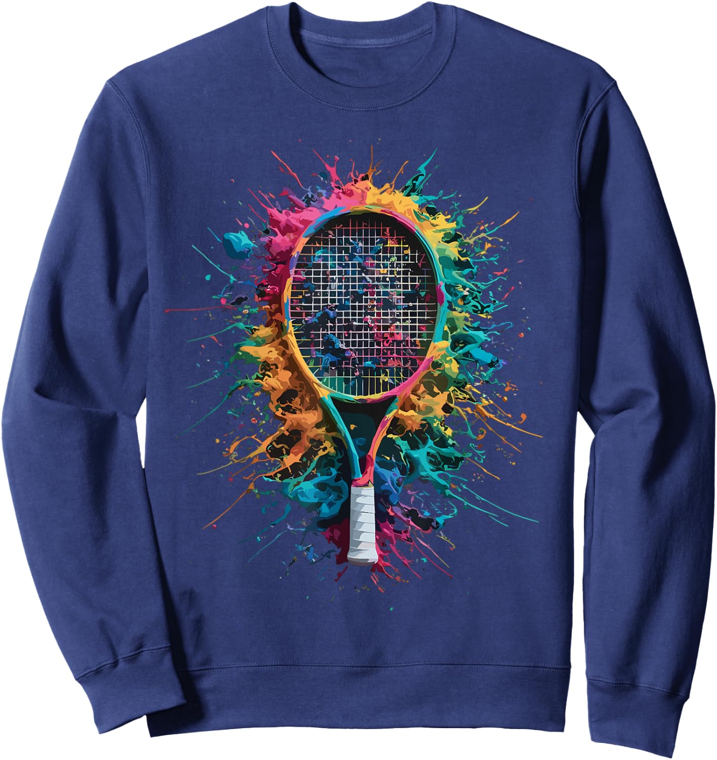 Colorful Paint Splash Tennis Racket Art Graphic Sweatshirt - Sweatshirt | Navy