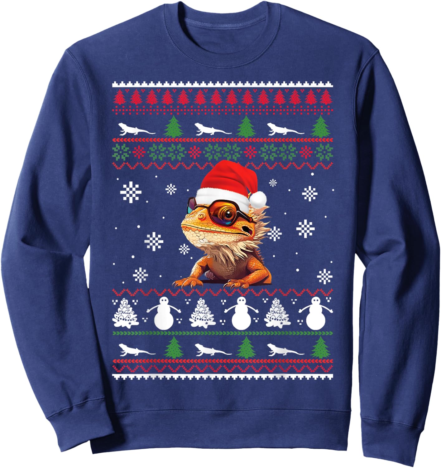 Men Women Kids Cute Bearded Dragon Santa Hat Christmas Ugly Sweatshirt - Sweatshirt | Navy
