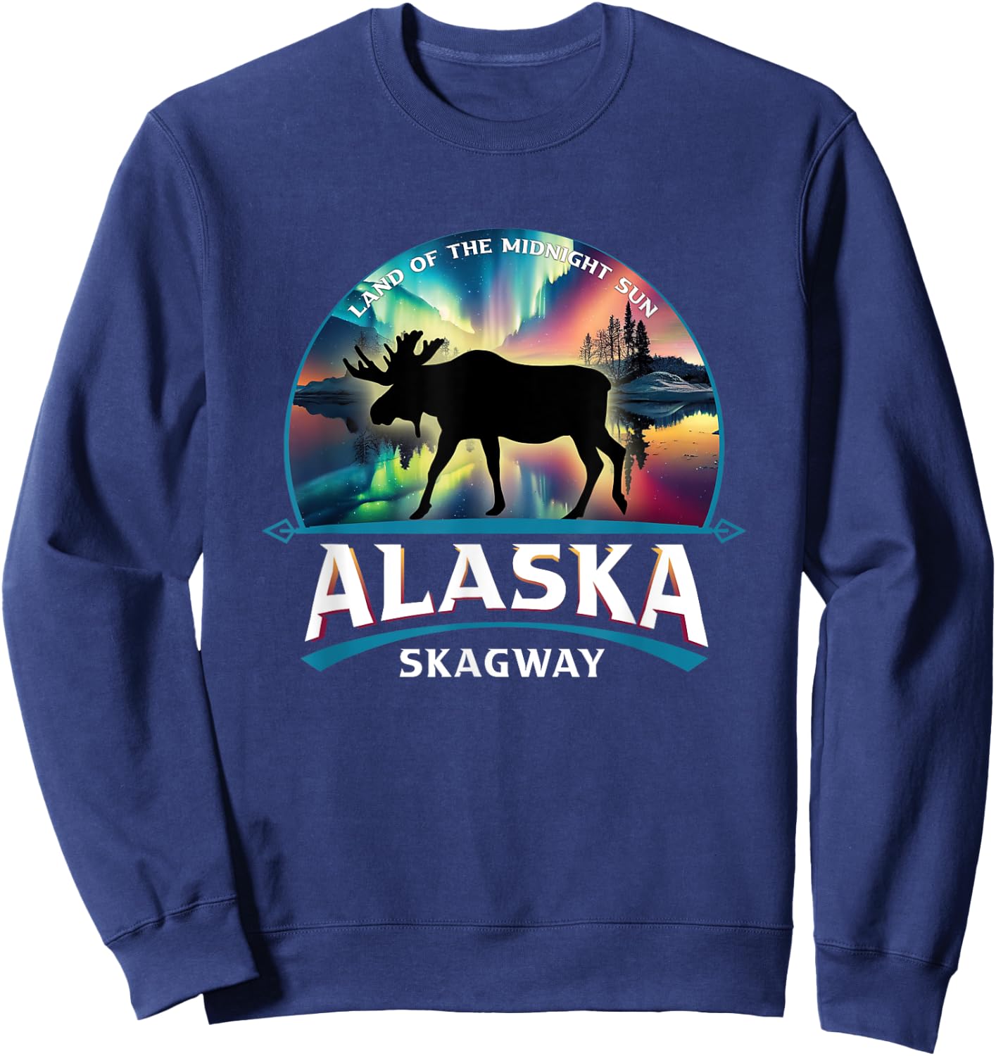 Skagway Alaska Aurora Borealis Moose Souvenir Sweatshirt - Sweatshirt | Navy