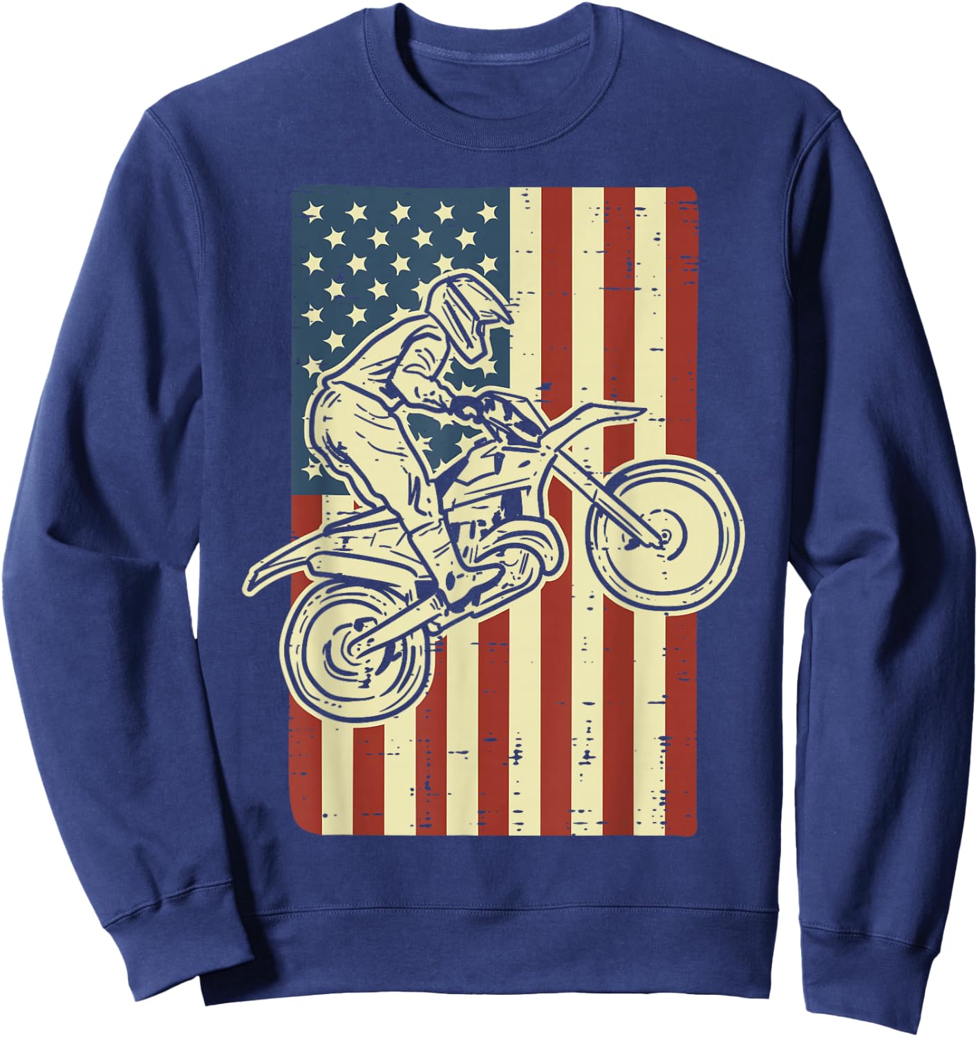 Dirt Bike US Flag Vintage Motocross Biker Men Women Kids Sweatshirt - Sweatshirt | Navy
