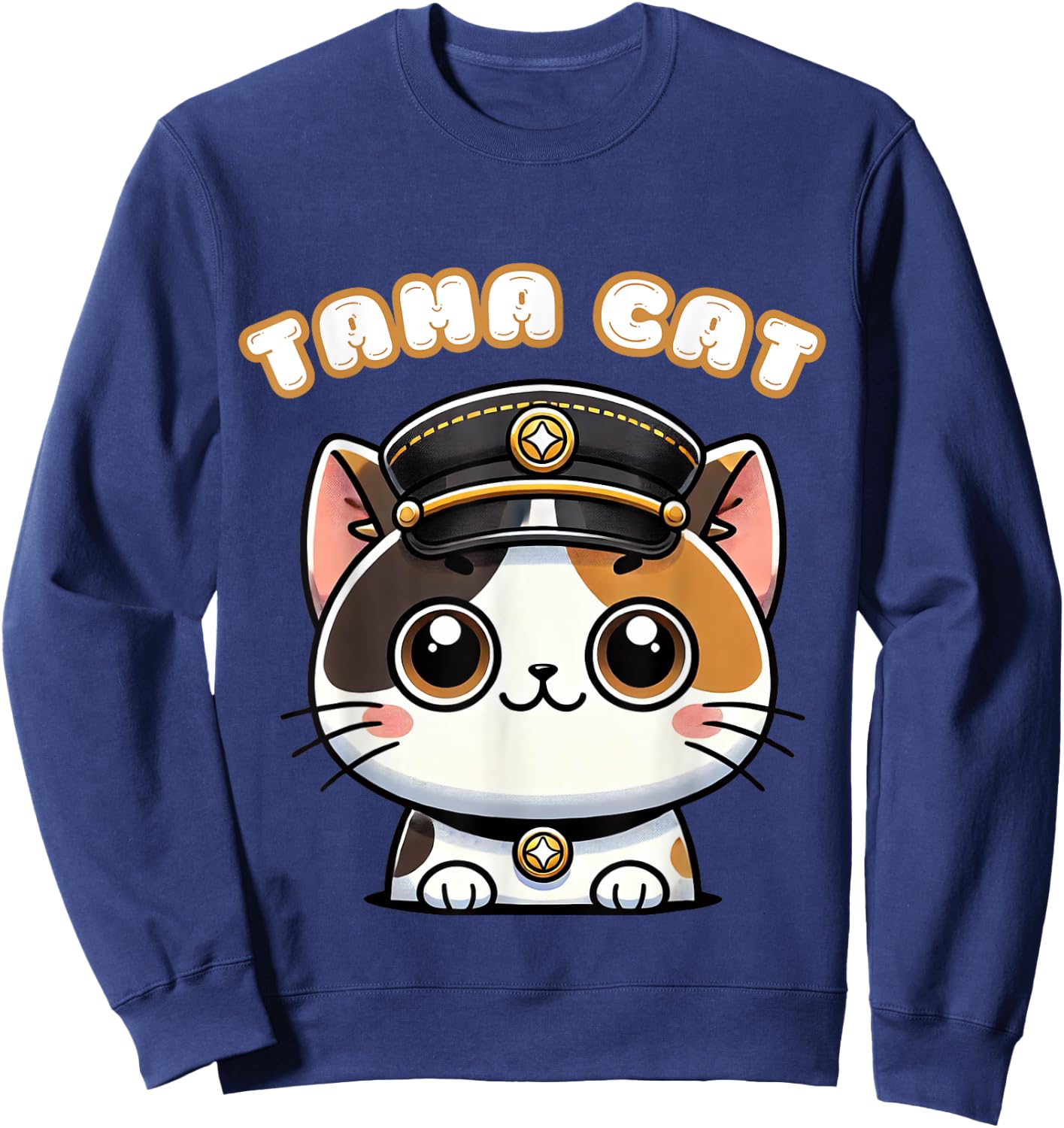 Tama Cat Railway Officer Kawaii Calico Cute Japanese Men Women Girls Kids Sweatshirt - Sweatshirt | Navy