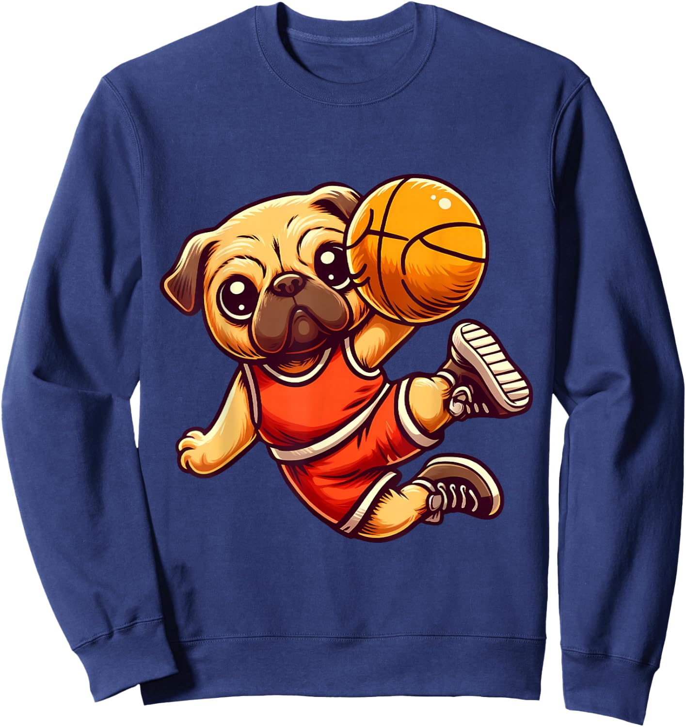 Pug Basketball Player Dog Lover Men Women Kids Sweatshirt - Sweatshirt | Navy
