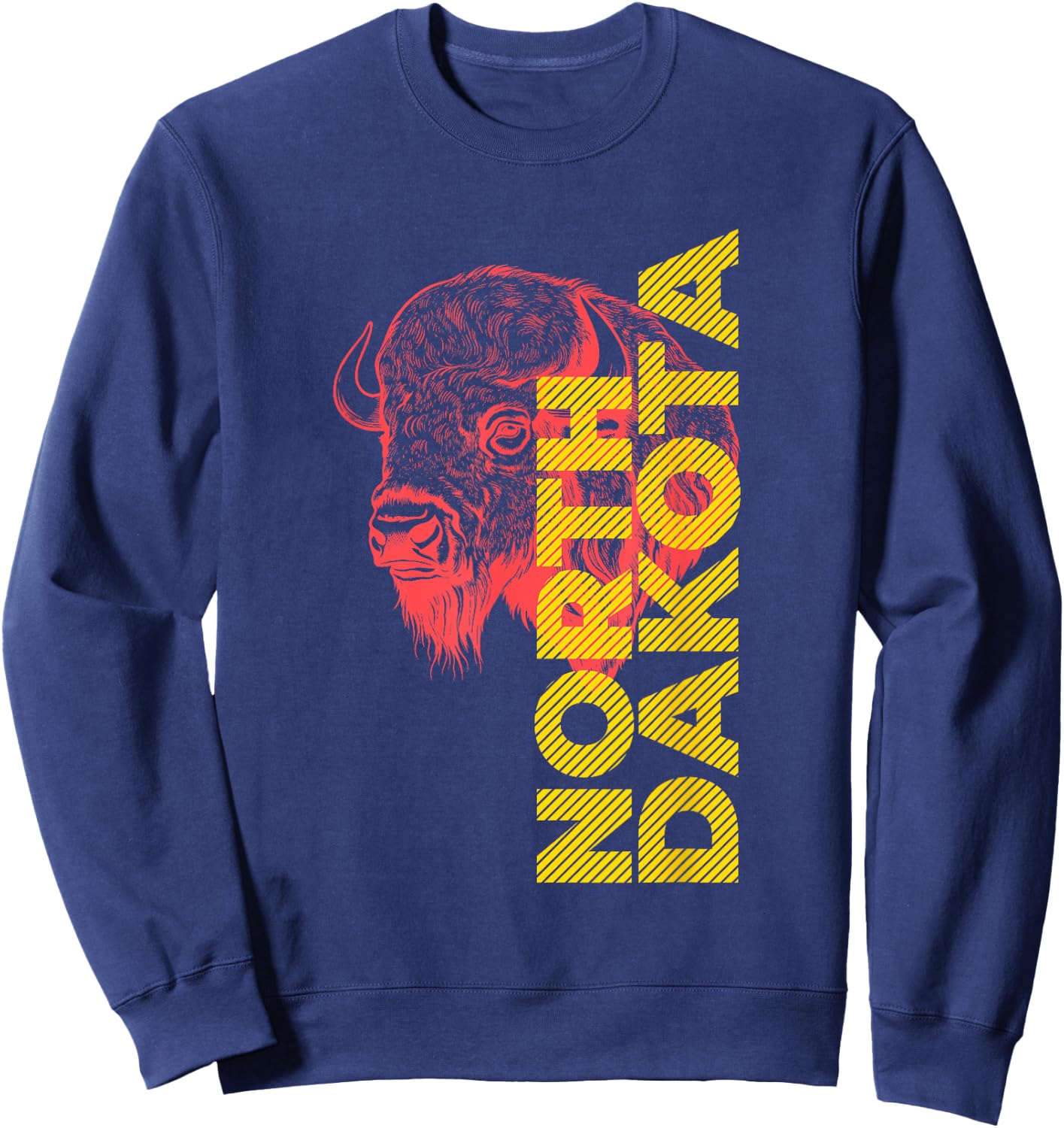 Vintage Bison Head Graphic With North Dakota Lettering Sweatshirt - Sweatshirt | Navy