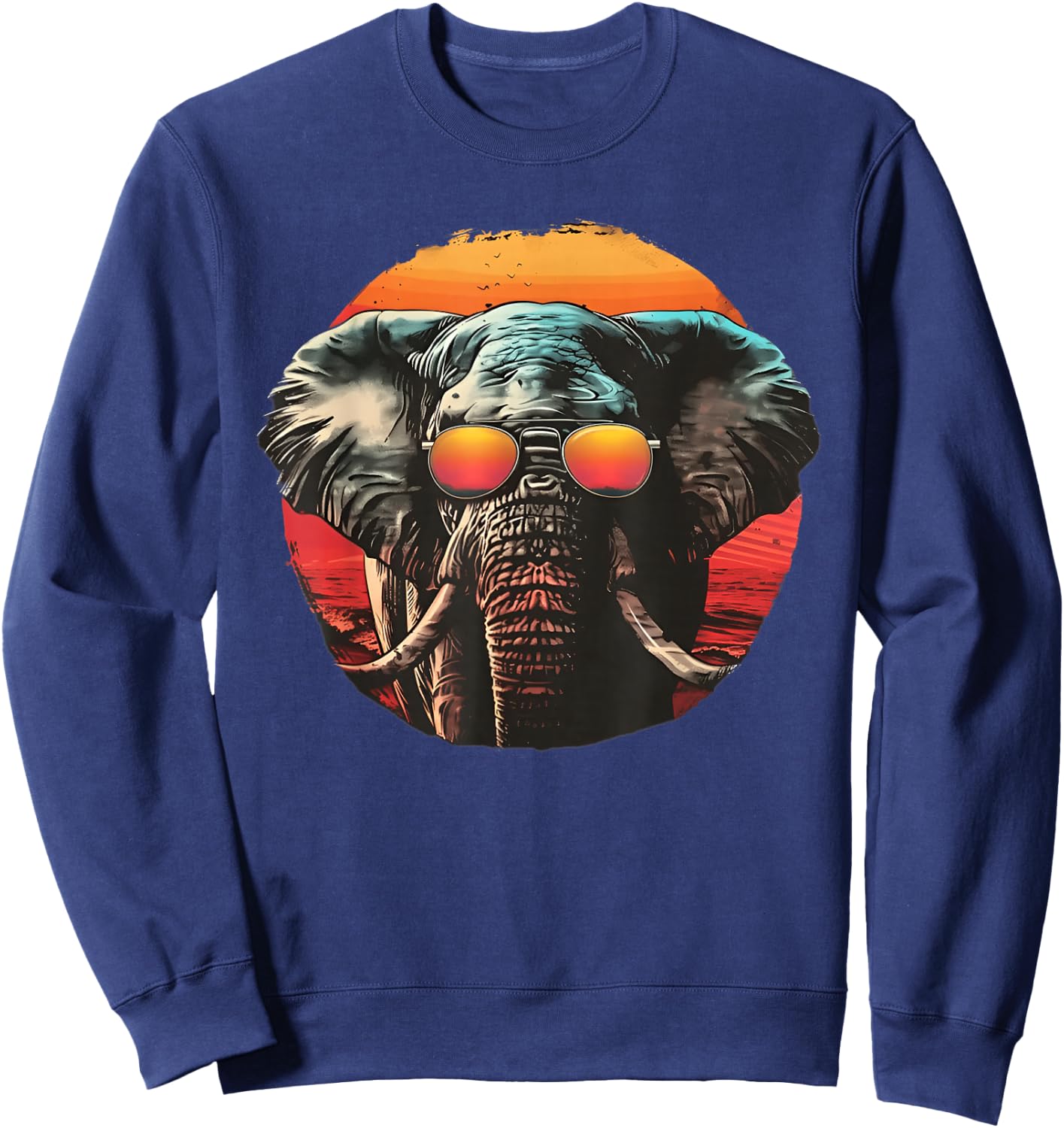 Elephant with Sunglasses Retro sunset summer Sweatshirt - Sweatshirt | Navy