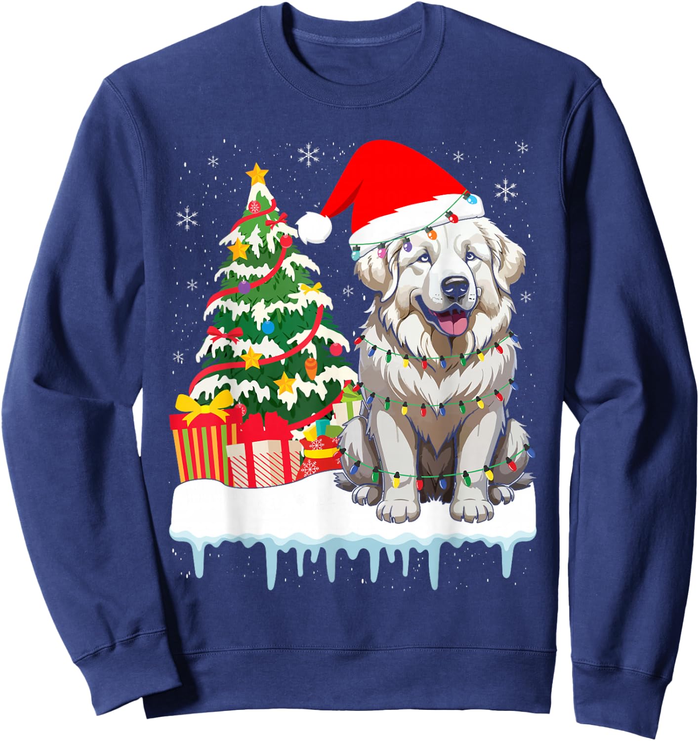 Great Pyrenees Christmas Lights Xmas Patou Pyrenean Sweatshirt - Sweatshirt | Navy