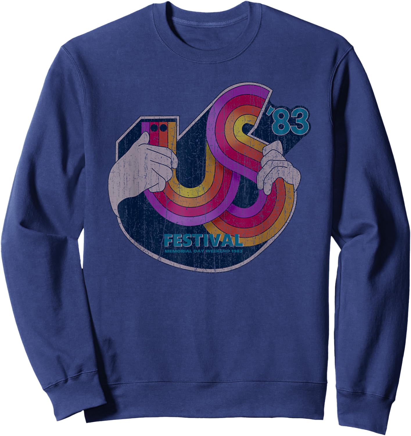Retro Vintage US Festival 1983 Distressed Music Lover Sweatshirt - Sweatshirt | Navy