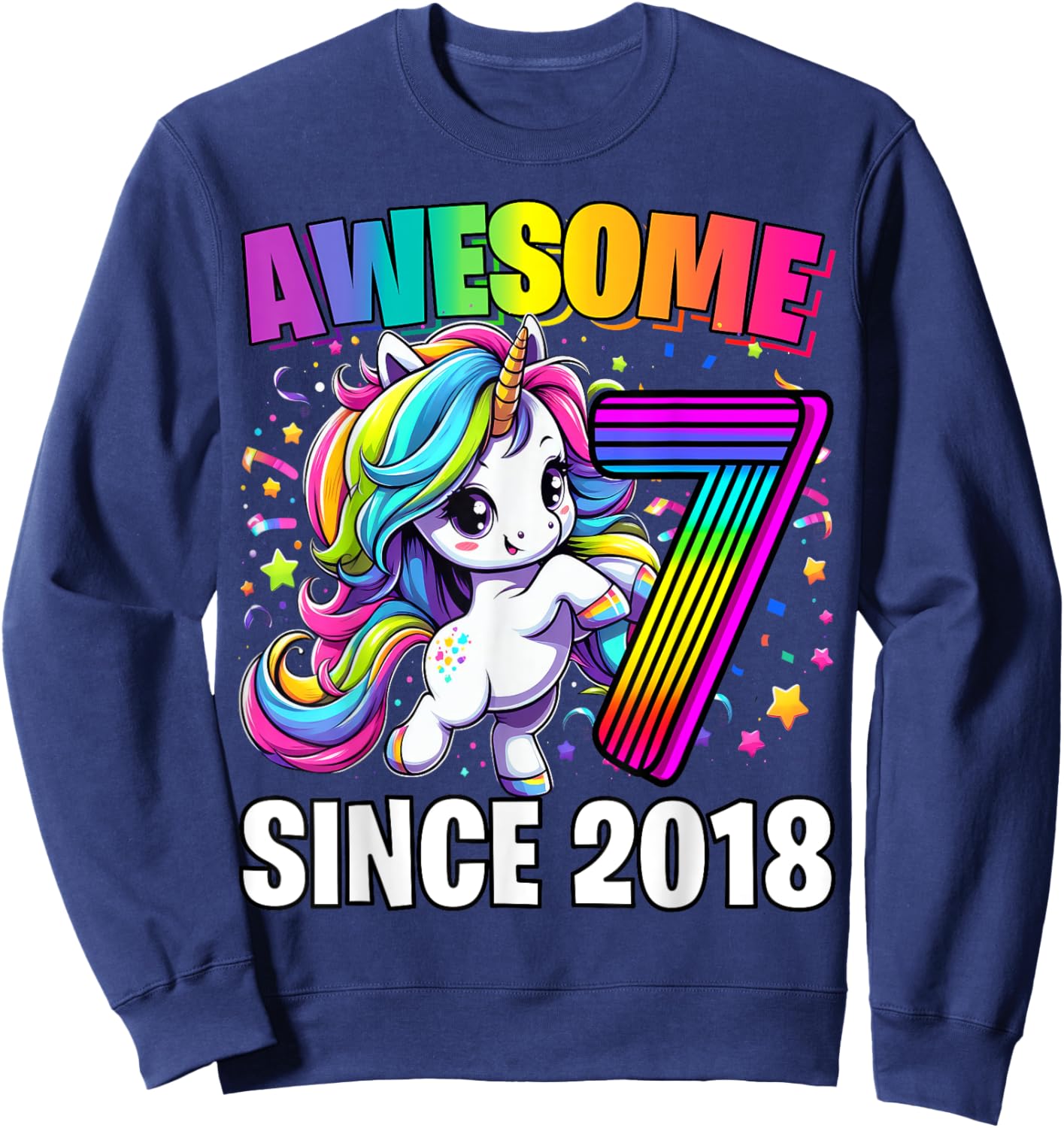 Unicorn 7th Birthday 7 Year Old Unicorn Party Girls Outfit Sweatshirt - Sweatshirt | Navy