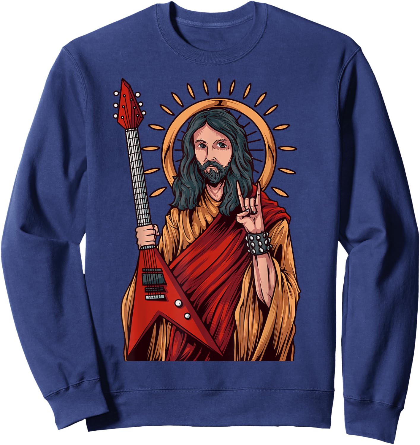 Jesus Playing Heavy Metal Guitar Sweatshirt - Sweatshirt | Navy