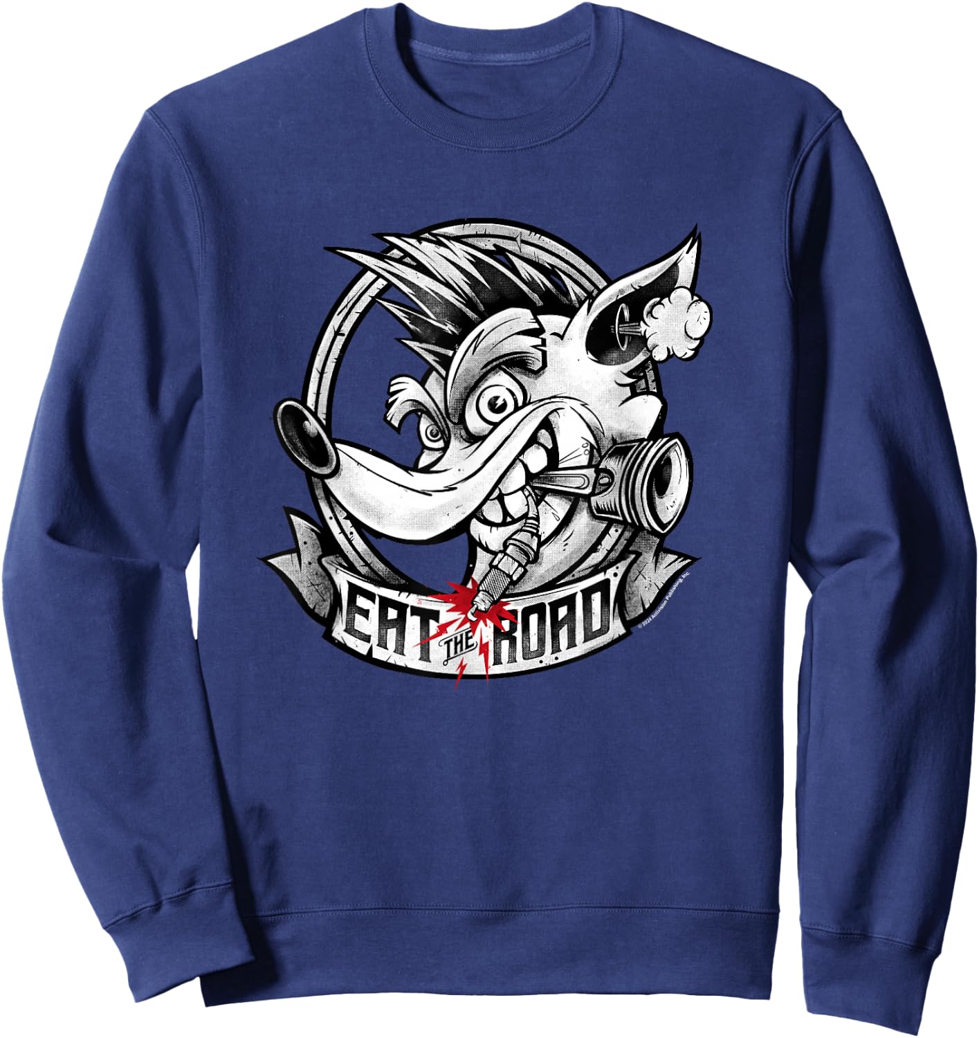 Crash Bandicoot Eat The Road Crash Vintage Big Chest Logo Sweatshirt - Sweatshirt | Navy