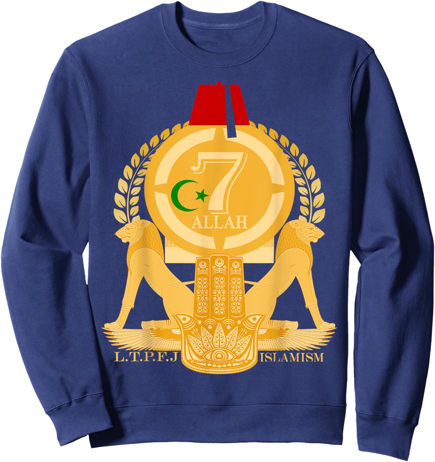 Moorish American Islamism With Hand Of Fatima Kemetic Lions Sweatshirt - Sweatshirt | Navy