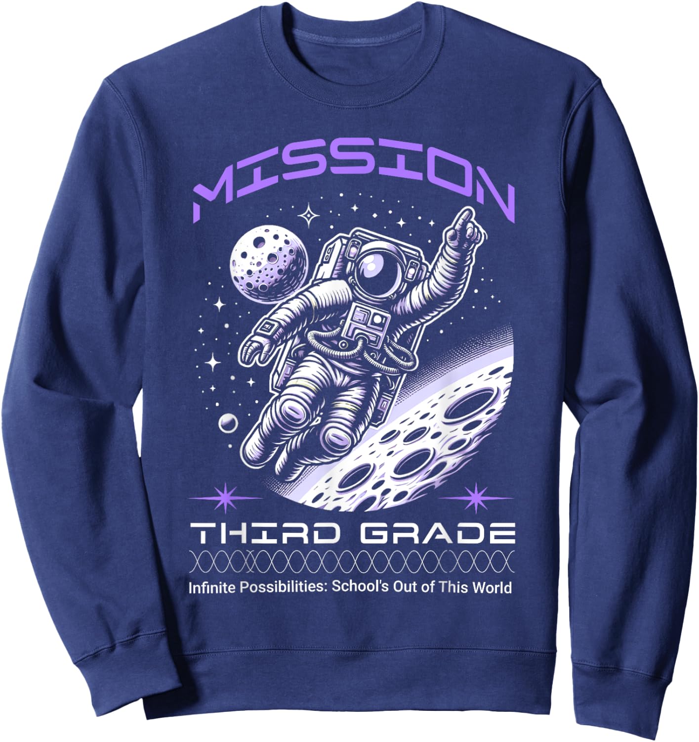 Third Grade Back To School Space Rocket Astronaut Sweatshirt - Sweatshirt | Navy