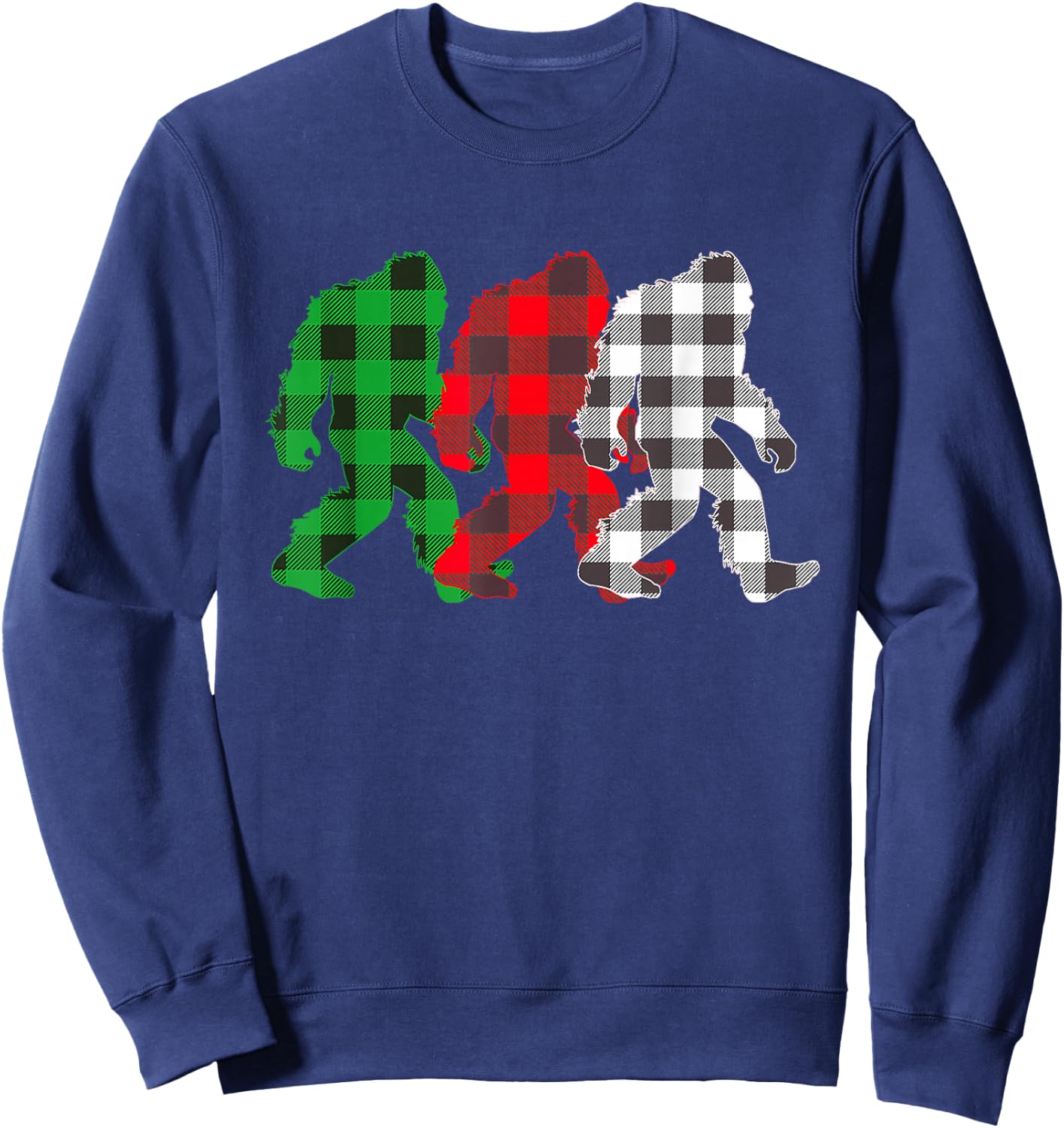 I Heart Cryptids Co. -Adults, -Kids Christmas Buffalo Plaid Believe Sasquatch Sweatshirt - Sweatshirt | Navy