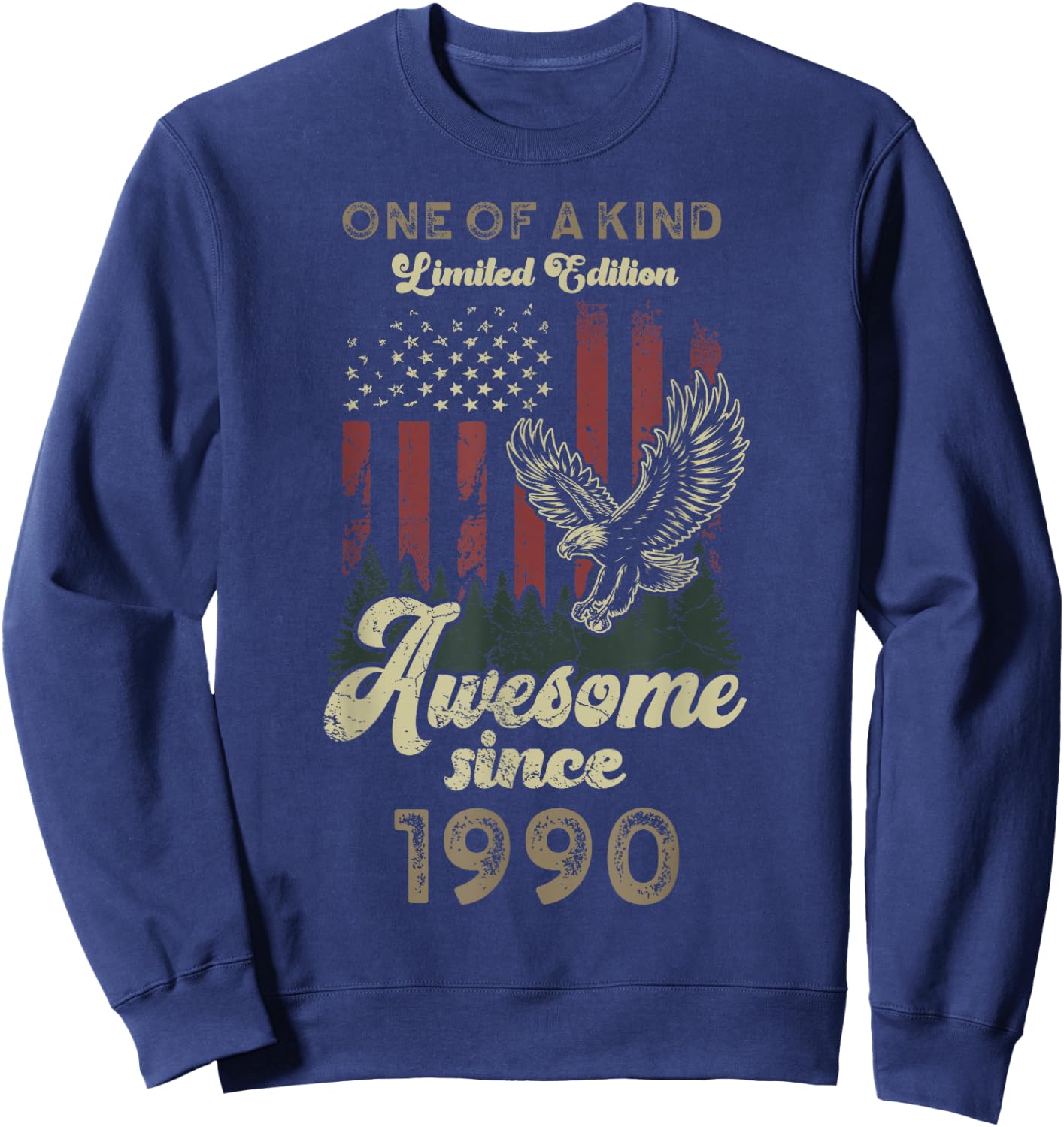 1990 American Flag Eagle 36th Birthday Patriotic Sweatshirt - Sweatshirt | Navy