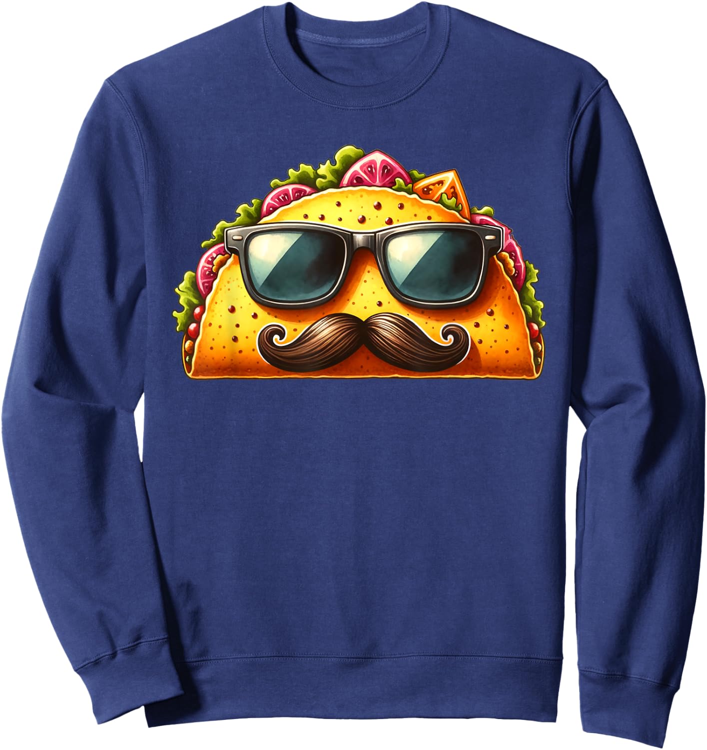 Funny Taco with Sunglasses and Mustache Sweatshirt - Sweatshirt | Navy