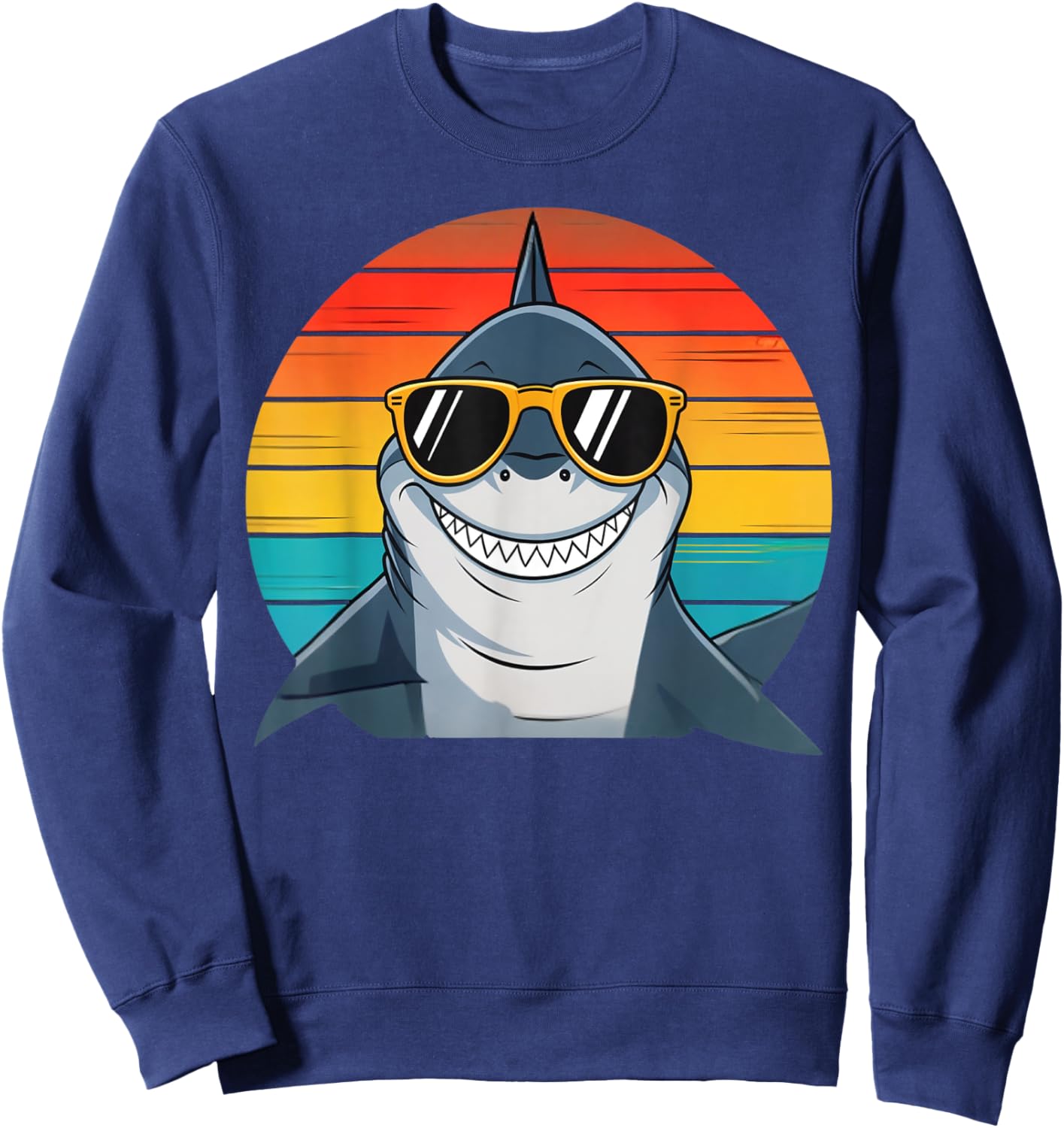 Kids Shark Face Open Mouth Cool Retro Toddler Boys Shark Sweatshirt - Sweatshirt | Navy