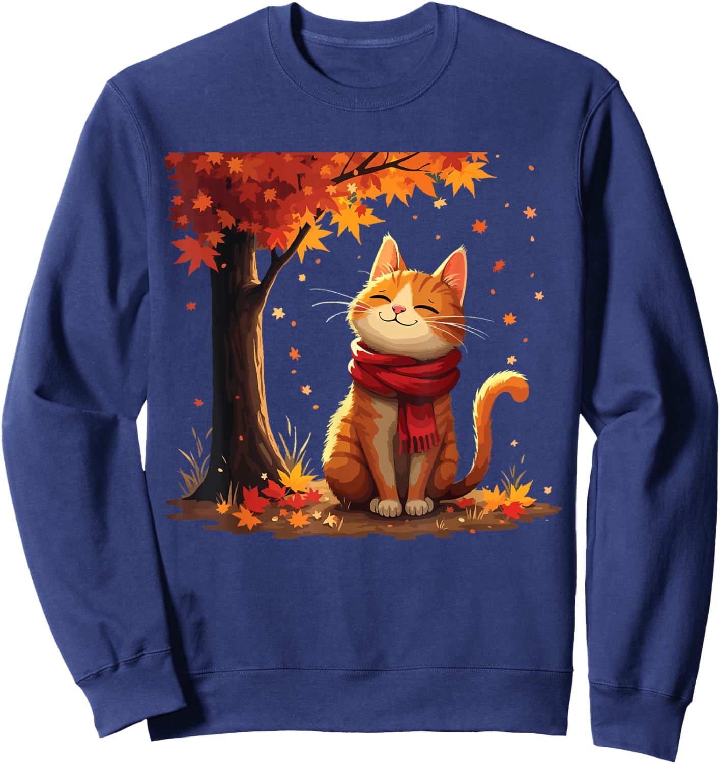 It's Fall Y'all Cat Leaf Fall Tree Hello Autumn Thanksgiving Sweatshirt - Sweatshirt | Navy