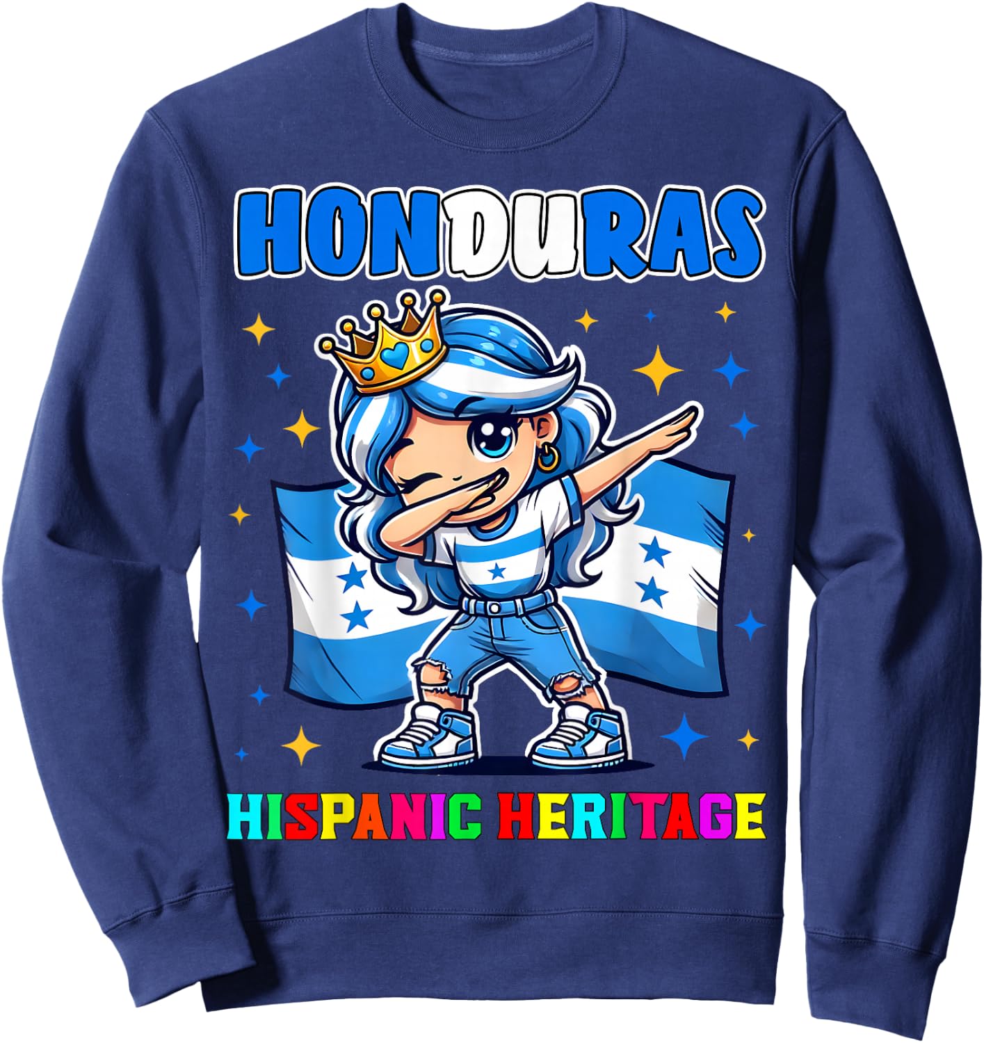Honduras Dabbing Girl Hispanic Heritage Celebration for Kids Sweatshirt - Sweatshirt | Navy