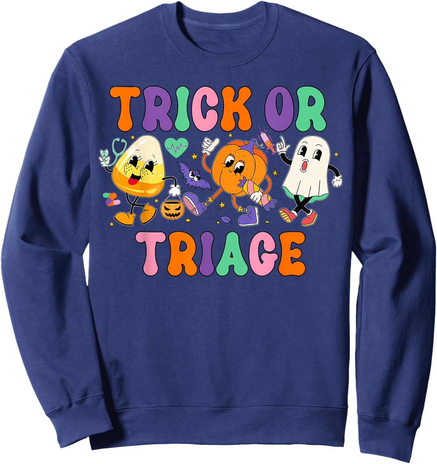 Trick or Triage Nurse Ghost Pumpkin Halloween Spooky Costume Sweatshirt - Sweatshirt | Navy