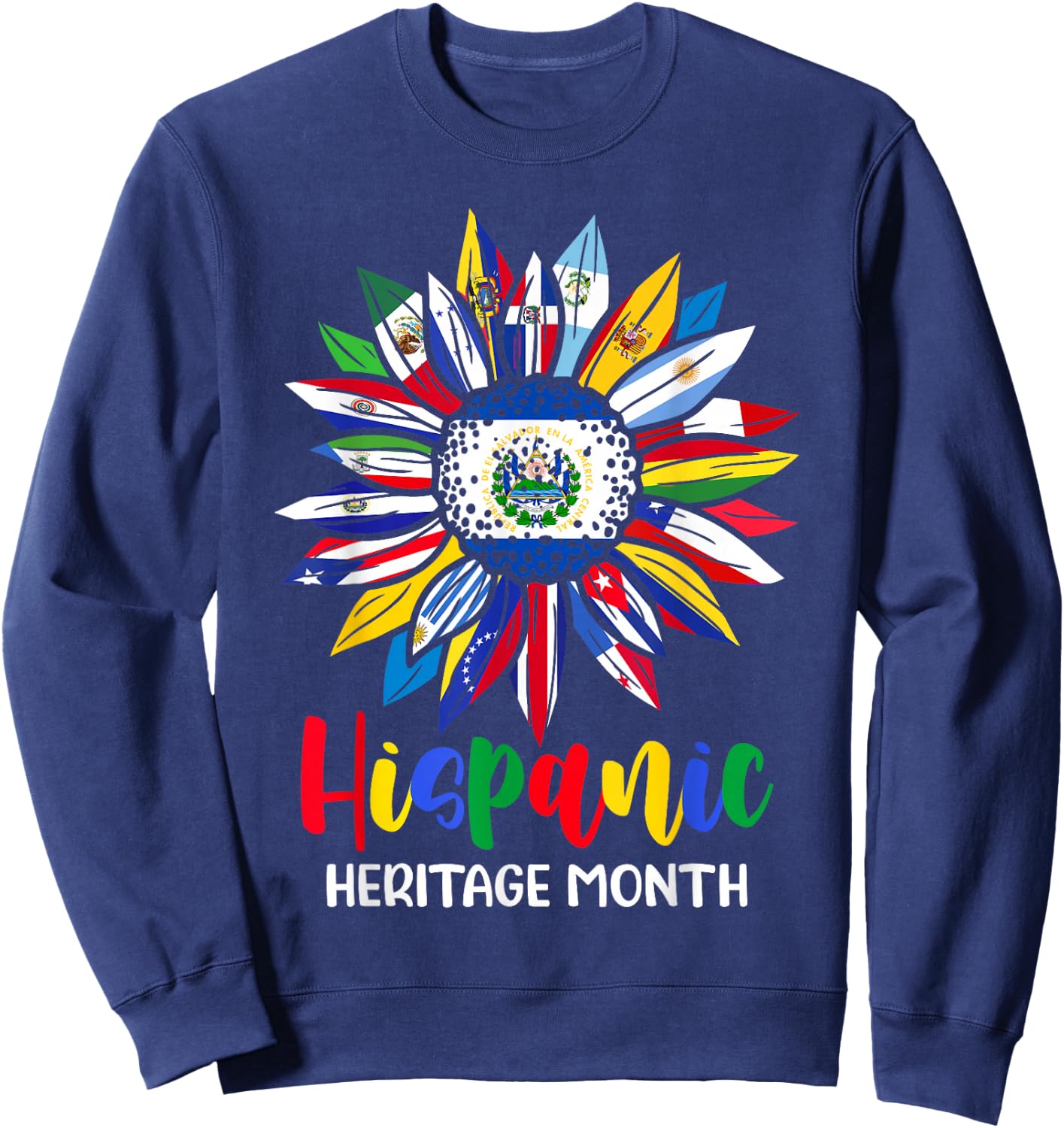 Hispanic Heritage Month El Salvador Flag Sunflower Latino Sweatshirt - Sweatshirt | Navy
