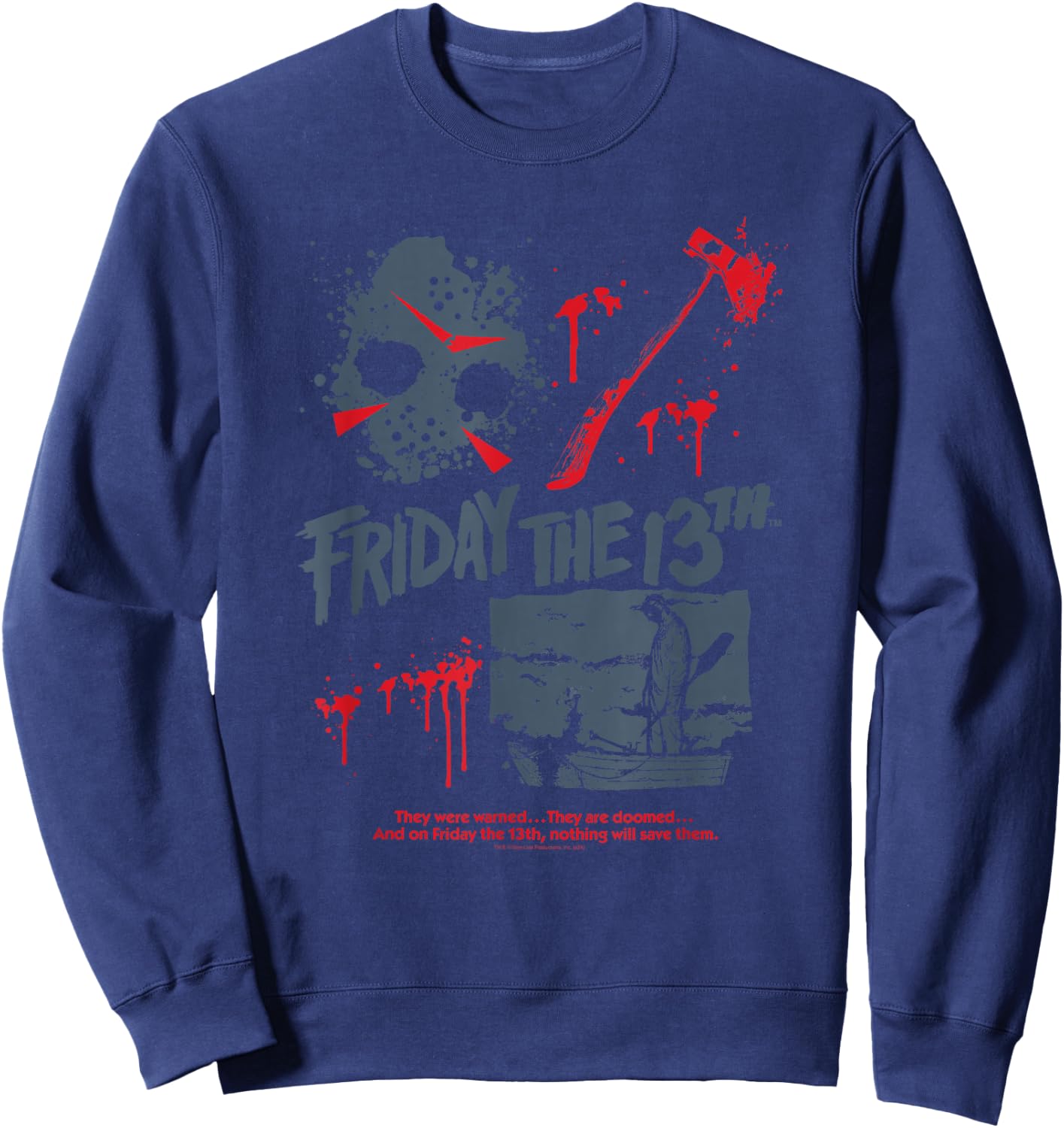 Friday The 13th Jason Mask Bloody Weapon Sweatshirt - Sweatshirt | Navy