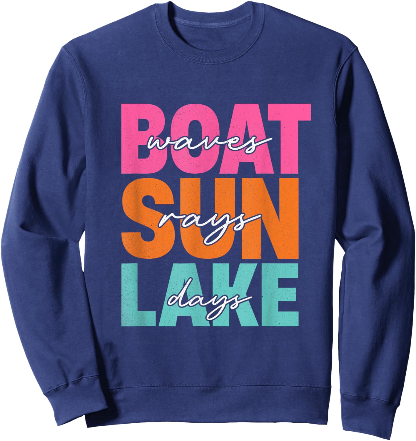 Boat Waves Sun Rays Lake Days Family Summer Vacation Retro Sweatshirt - Sweatshirt | Navy