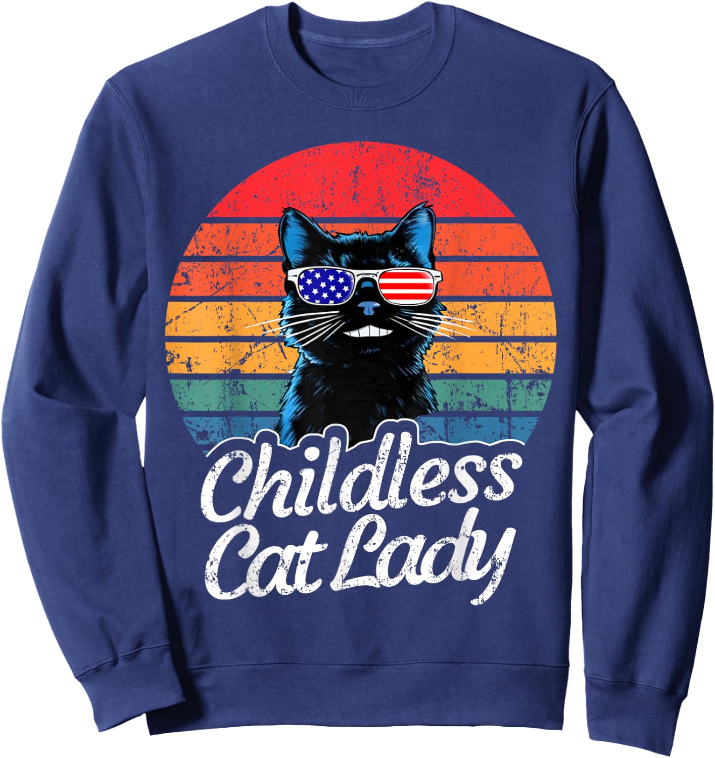 This Childless Cat Lady is Voting Kamala-Harris 2024 Retro Sweatshirt - Sweatshirt | Navy