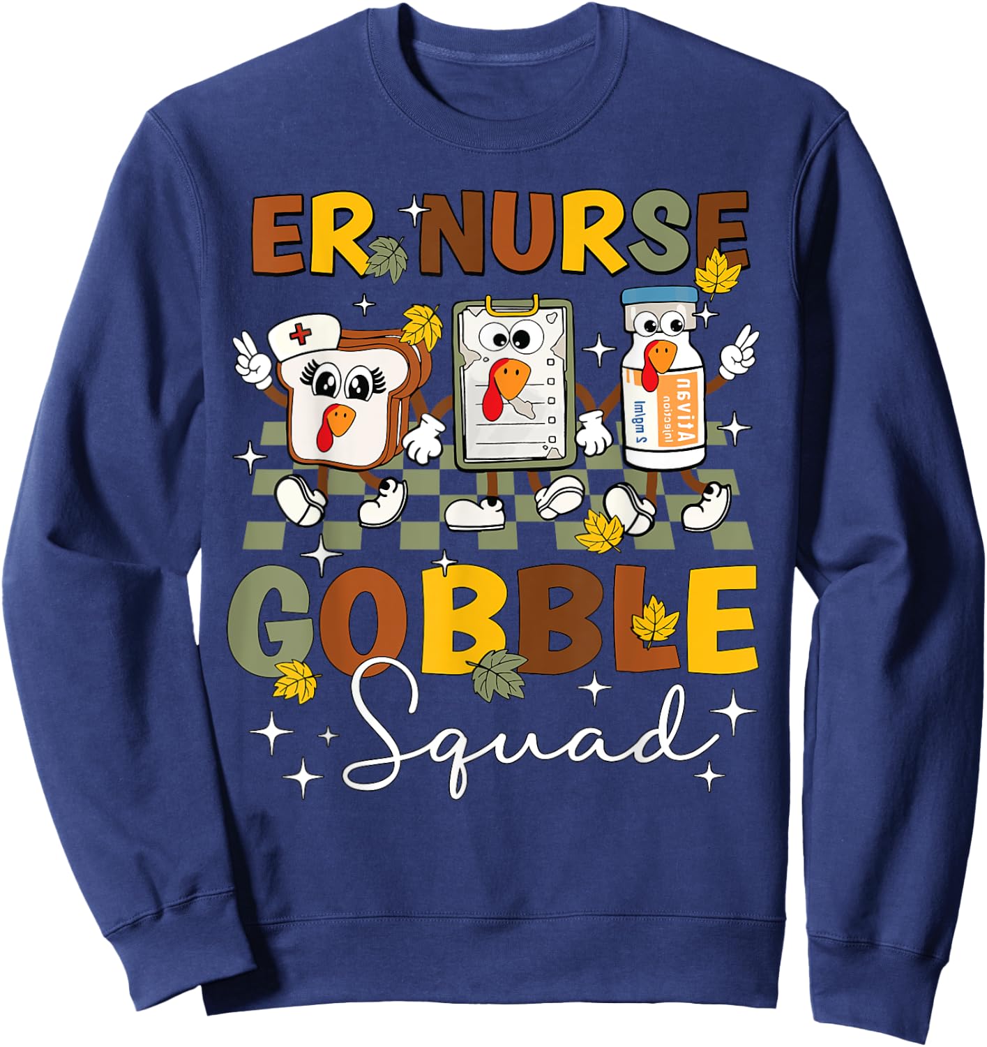 ER Nurse Turkey Gobble Squad Women ER Nurse Thanksgiving Sweatshirt - Sweatshirt | Navy