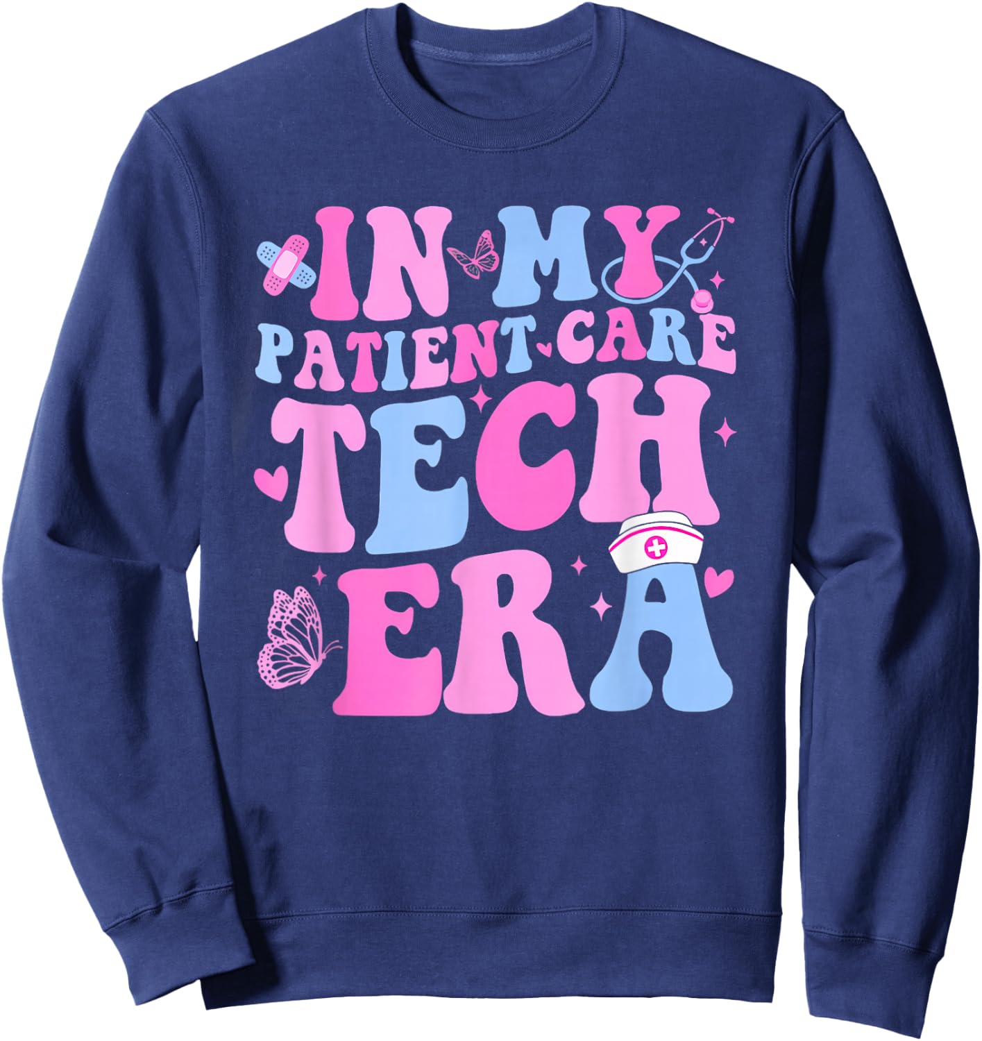 Retro Groovy in My Patient Care Technician Era Pct Nurse Cna Sweatshirt - Sweatshirt | Navy