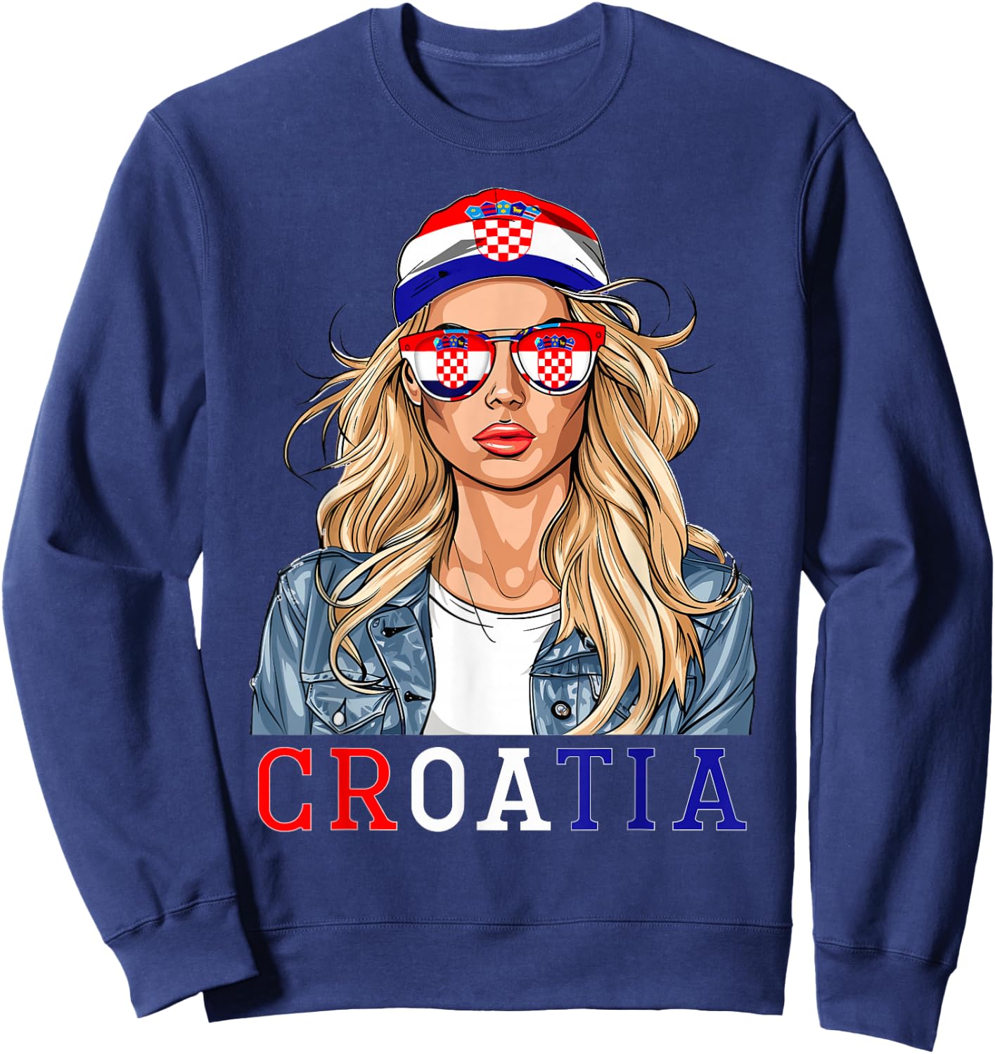 Croatian Flag Souvenirs Woman Dress Products Croatia Sweatshirt - Sweatshirt | Navy