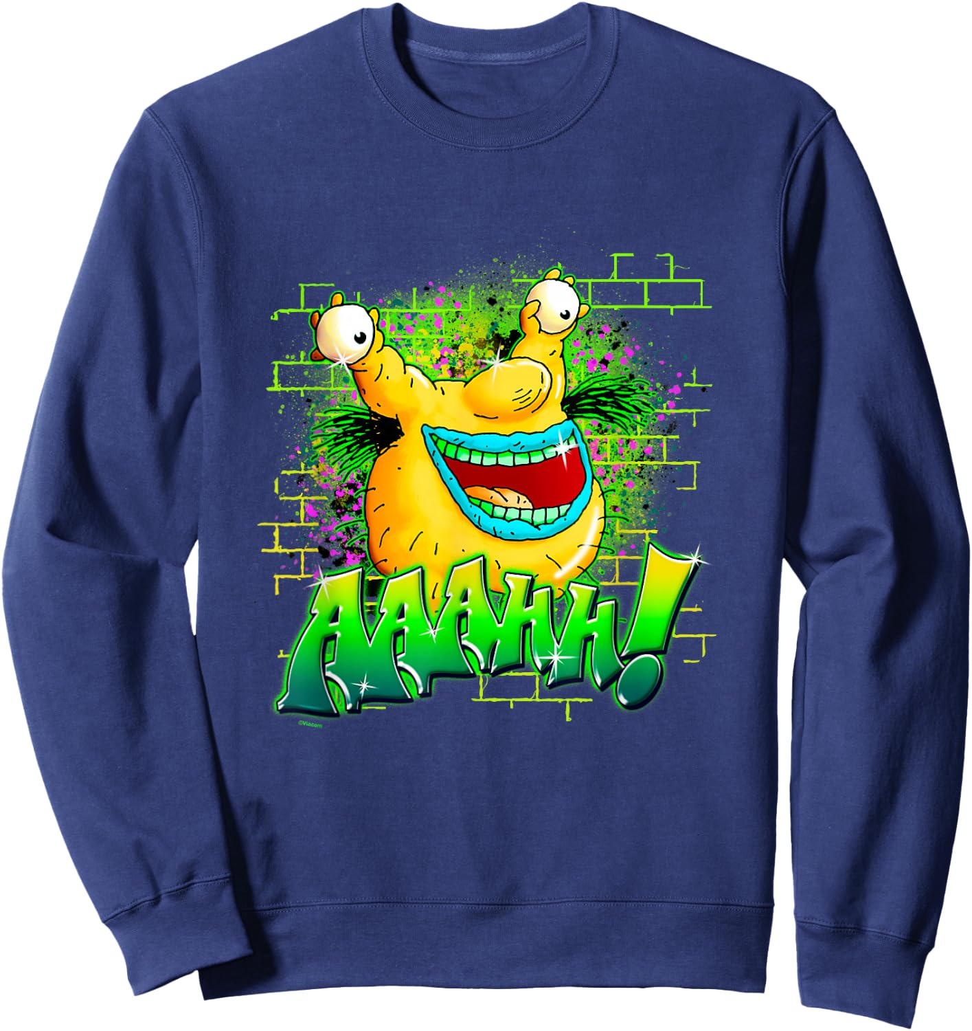 Aaahh!!! Real Monsters Krumm Neon Brick Wall Vintage Badge Sweatshirt - Sweatshirt | Navy