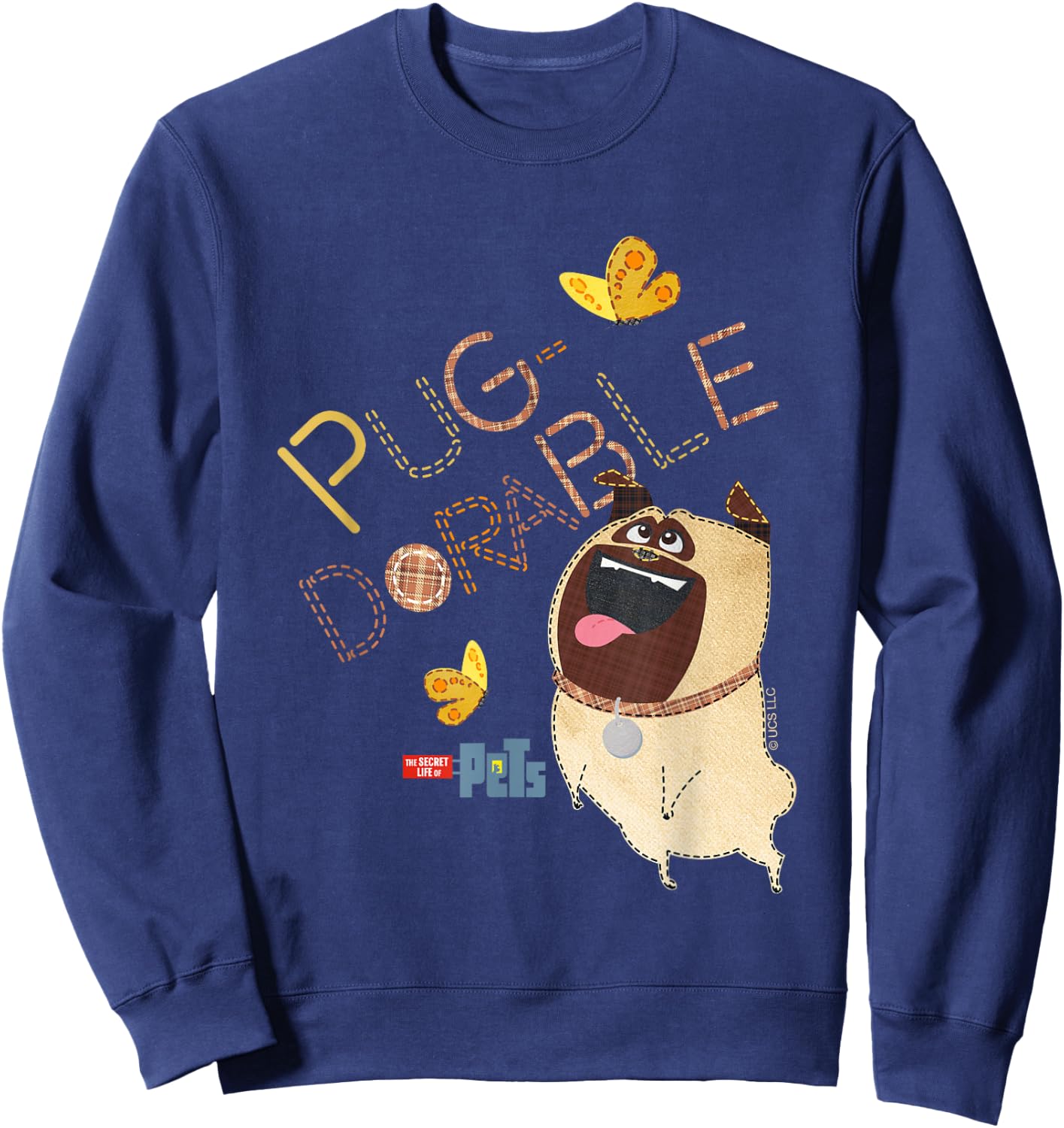 The Secret Life Of Pets Pug Dorable Playing Big Chest Poster Sweatshirt - Sweatshirt | Navy
